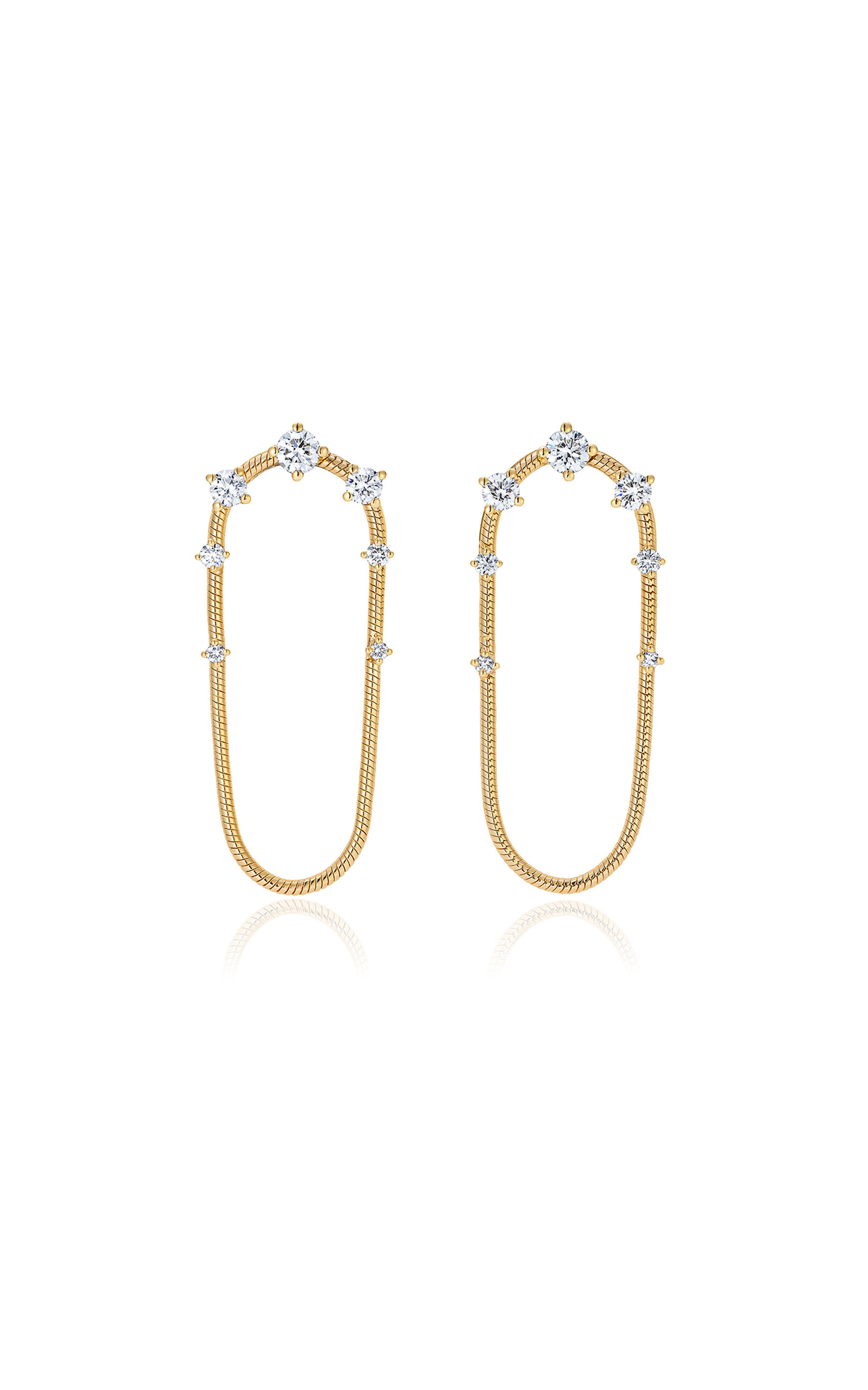 18k Yellow Gold Diamonds On Single Chain Short Earrings