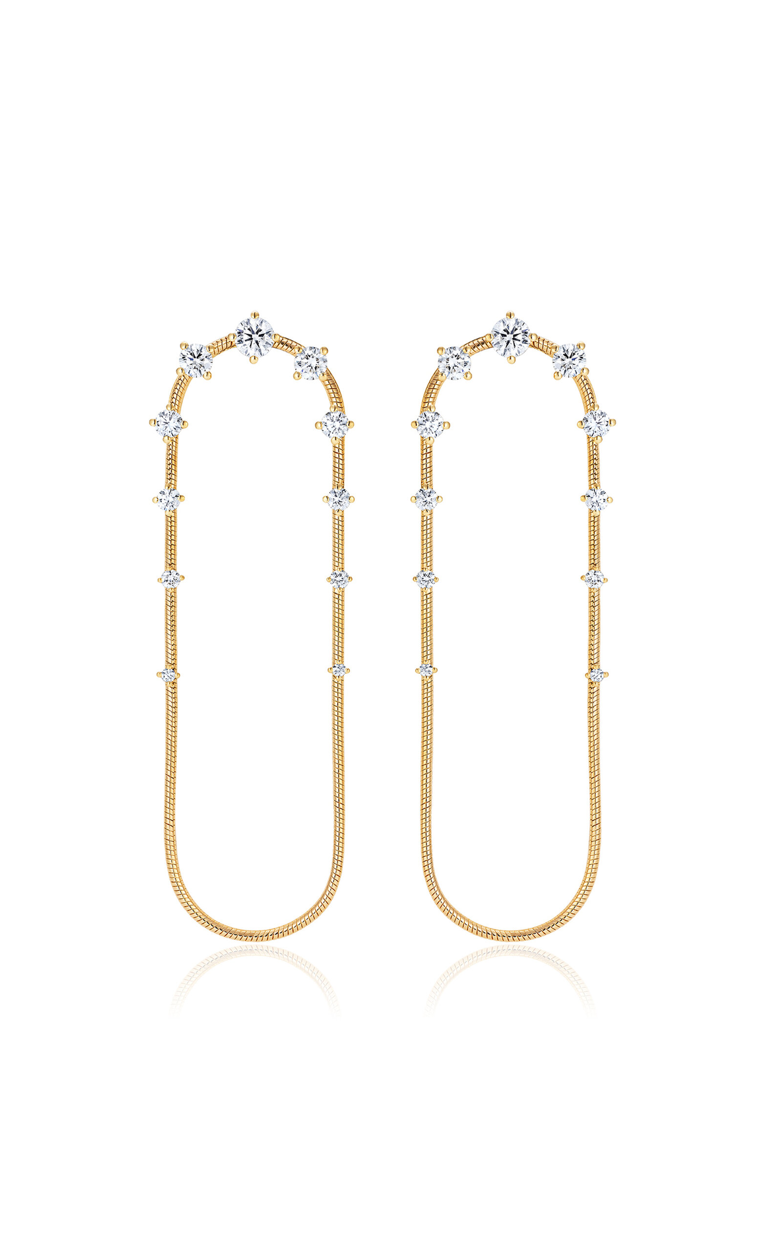 18k Yellow Gold Diamonds On Single Chain Long Earrings