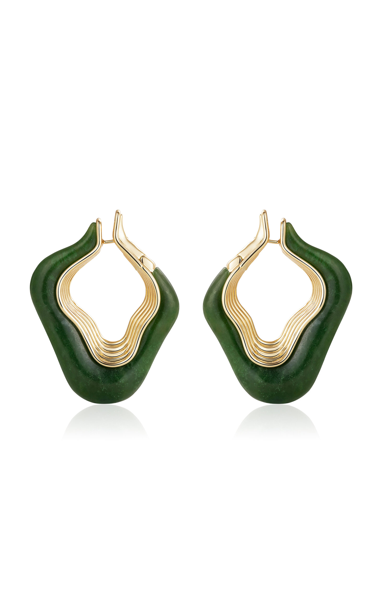 18k Yellow Gold Stream Wave Stone Hoop Earrings