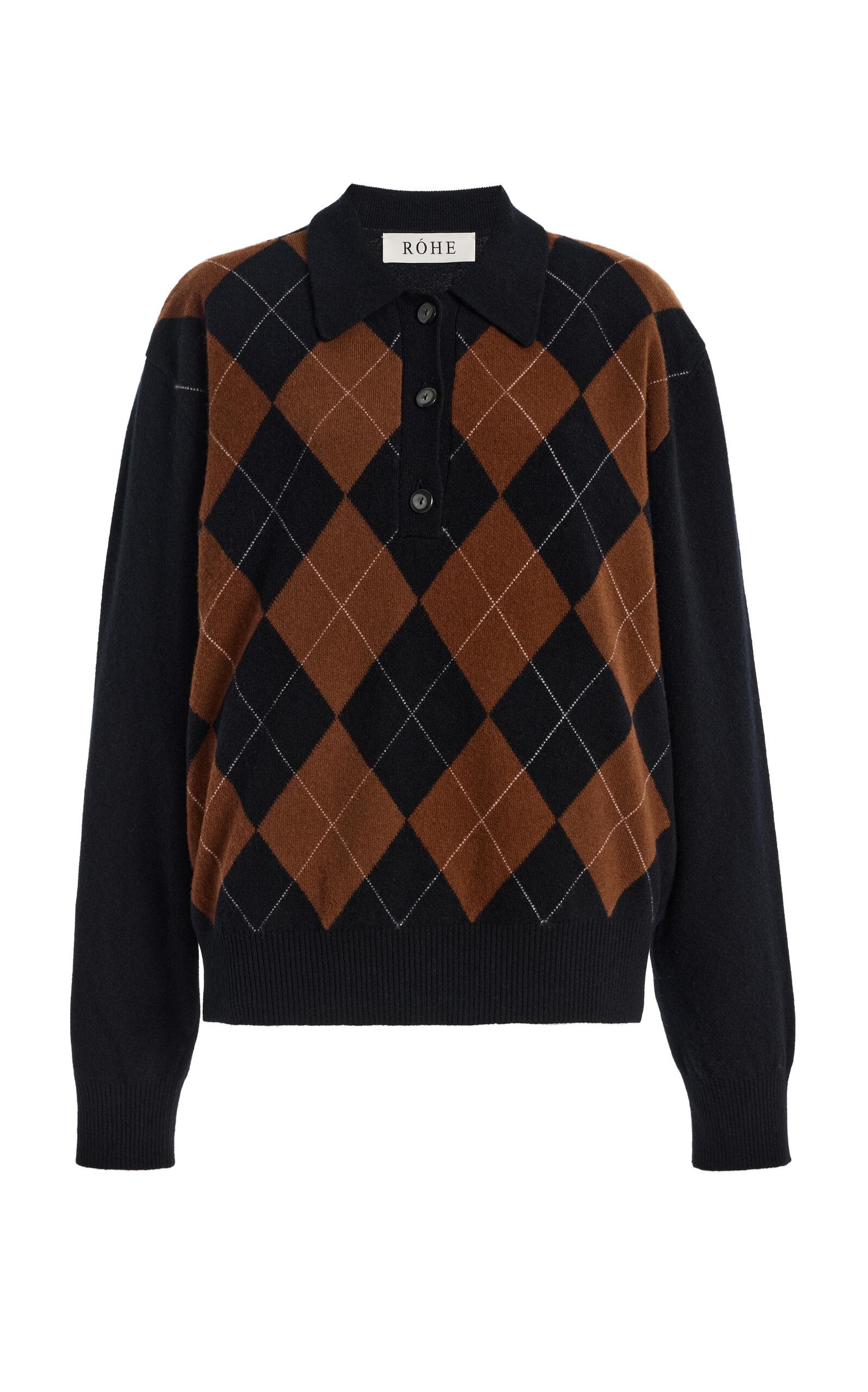 Róhe Checked Compact-Knit Wool Polo Sweater
