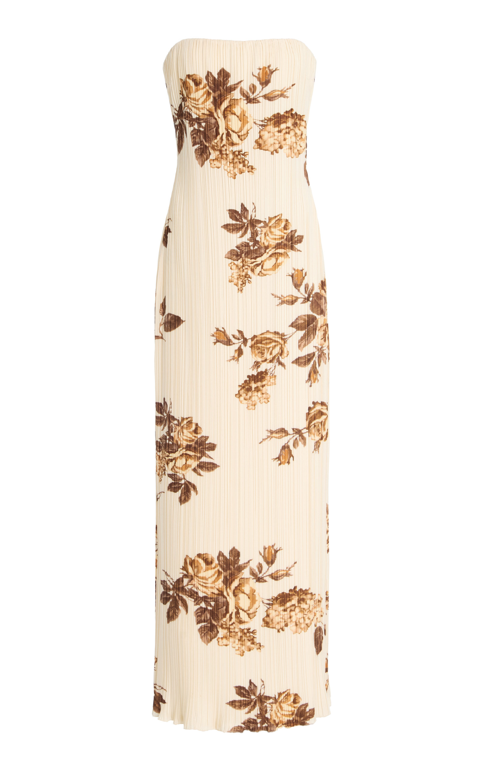 Magda Butrym Strapless Floral Plissé Midi Dress