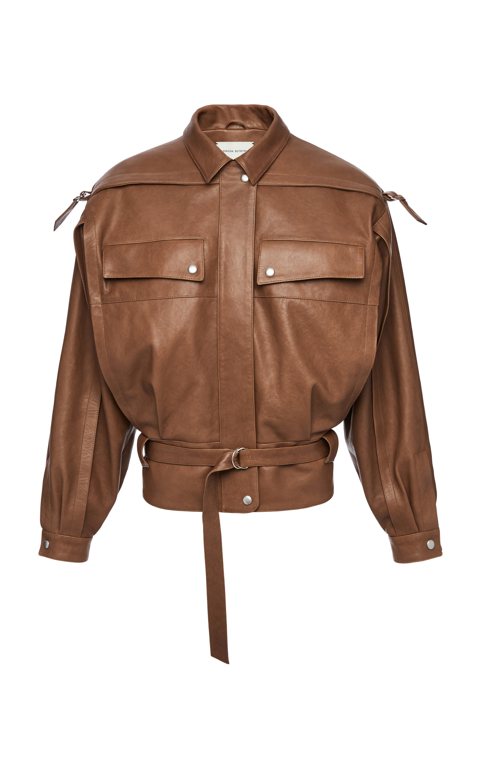 Magda Butrym Leather Belted Bomber Jacket In Brown