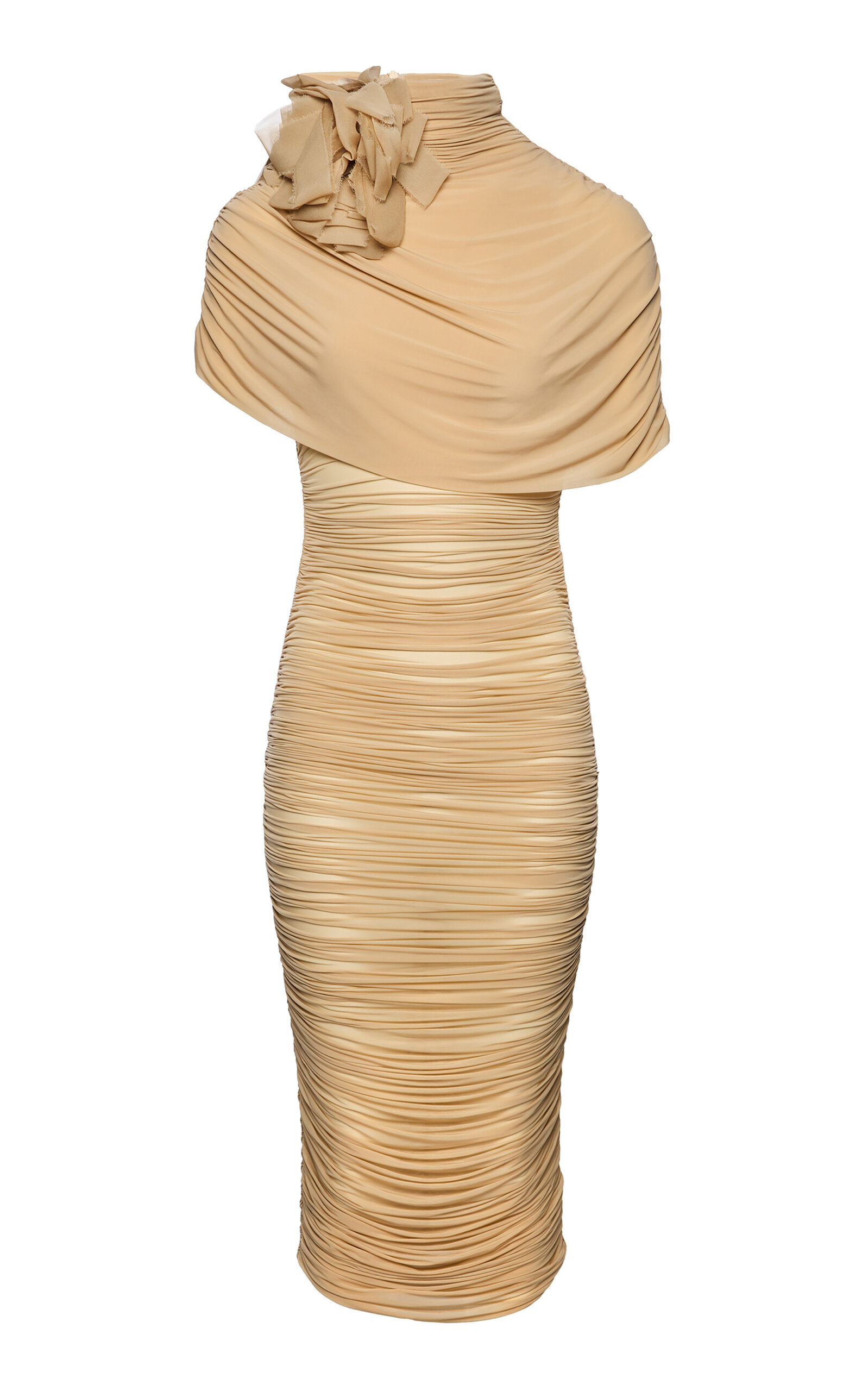 Magda Butrym Cupro Jersey Gathered Midi Dress In Neutral