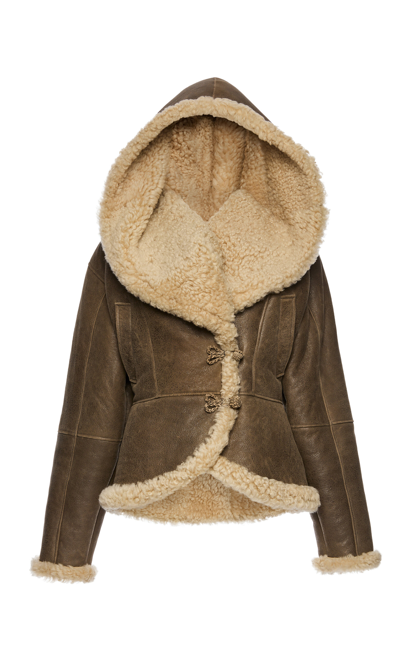 Magda Butrym Shearling Hooded Jacket In Brown