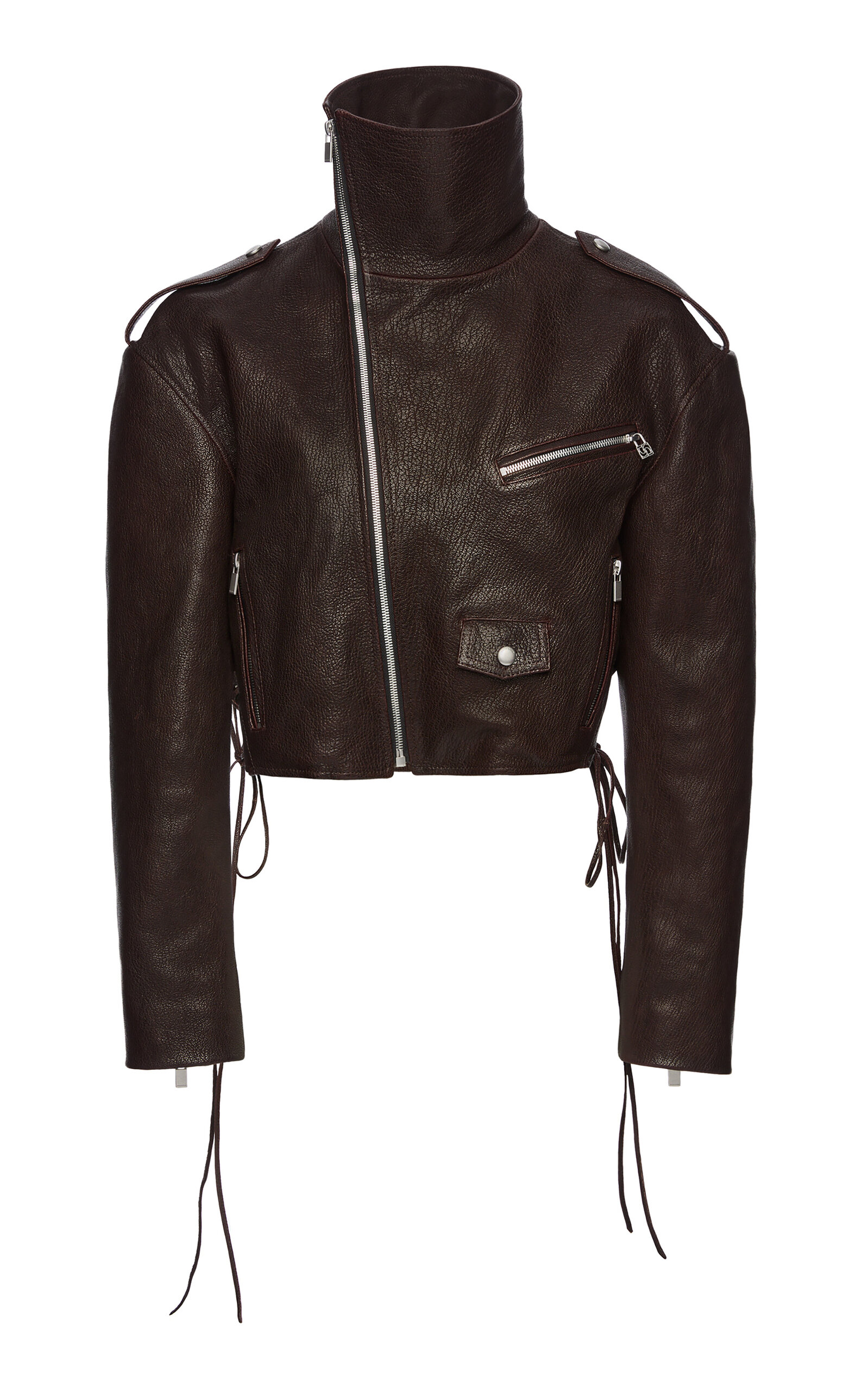 Magda Butrym Cropped Leather Biker Jacket In Brown