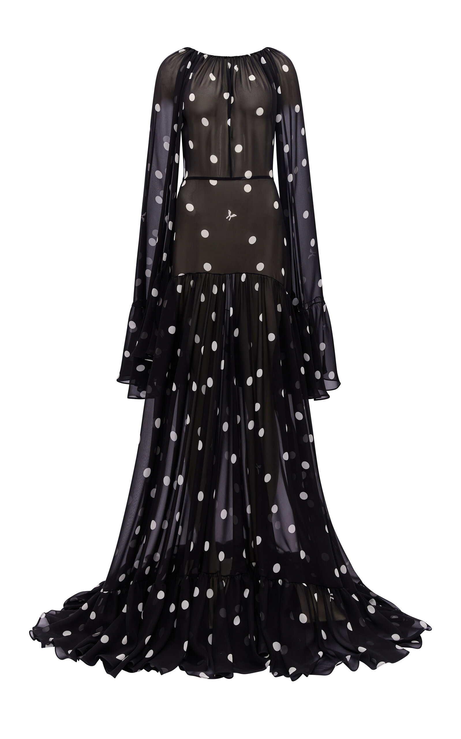Harithand Exclusive Steorra Flared-Sleeve Polka-Dot Silk Maxi Dress