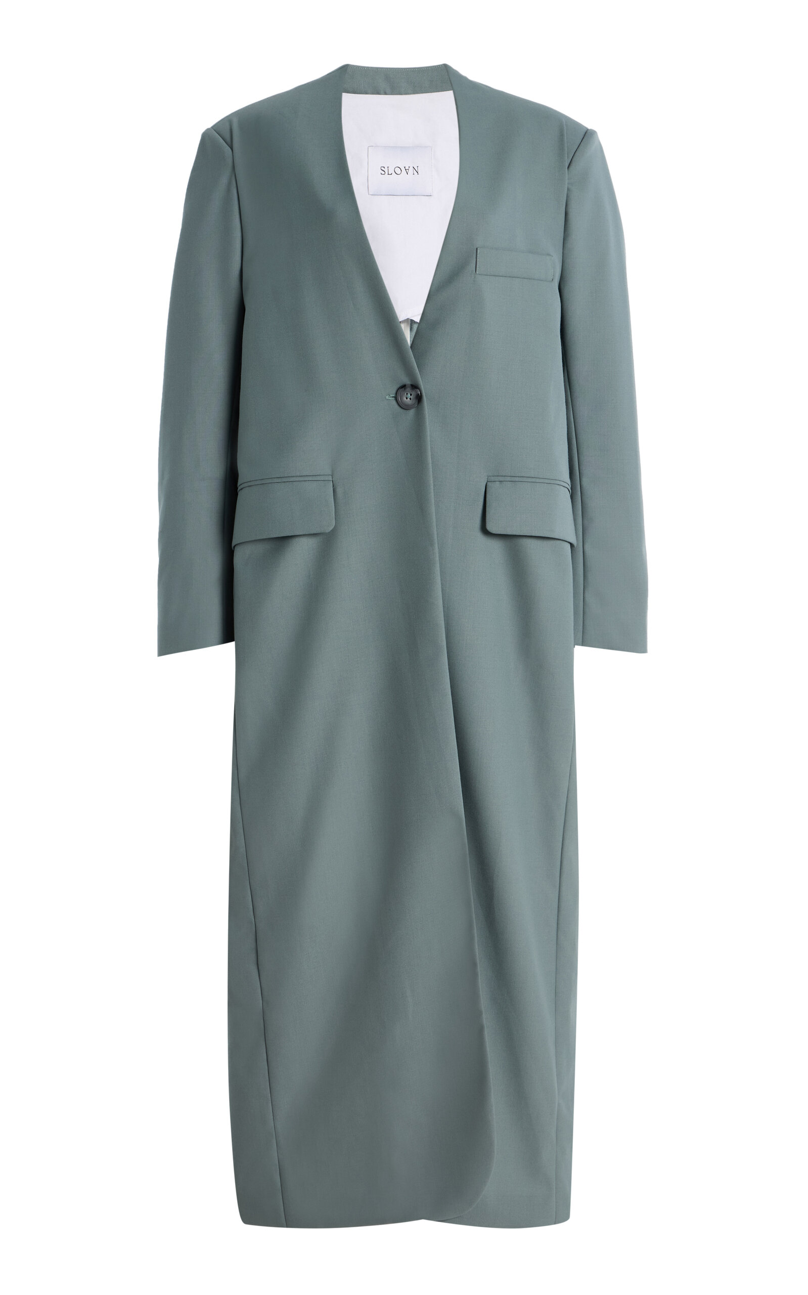 Sloan Exclusive The Long Collarless Twill Coat In Blue