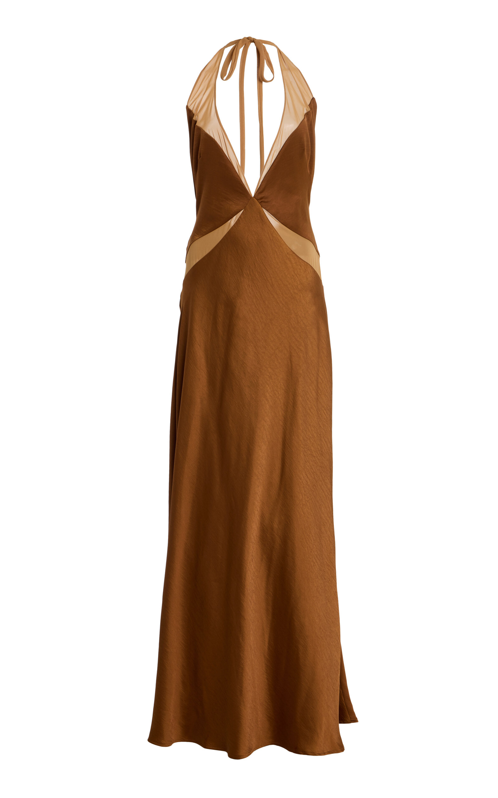 Arcina Ori Devora Satin Maxi Halter Dress In Brown