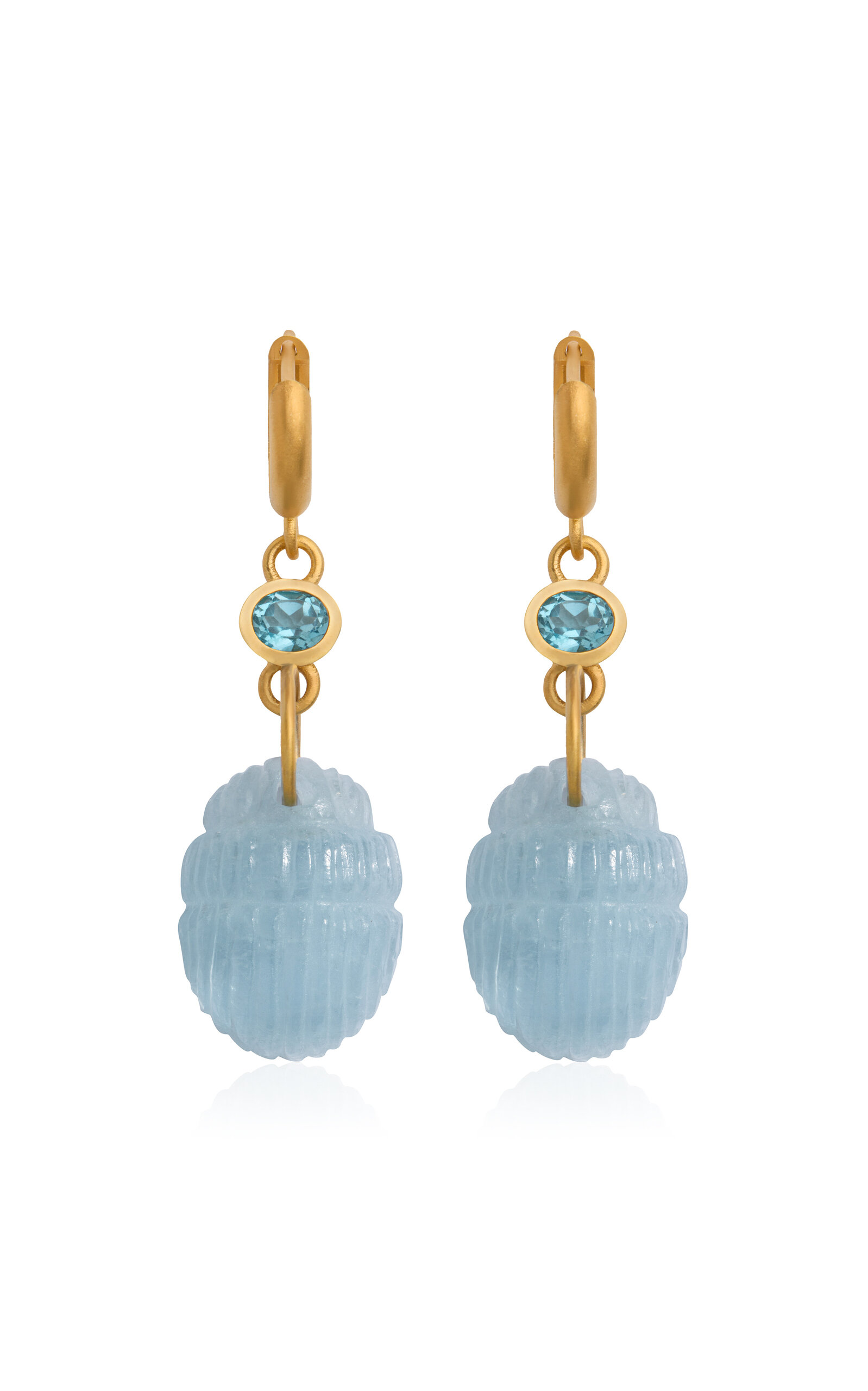 14k Gold Aqua Scarab Hoops