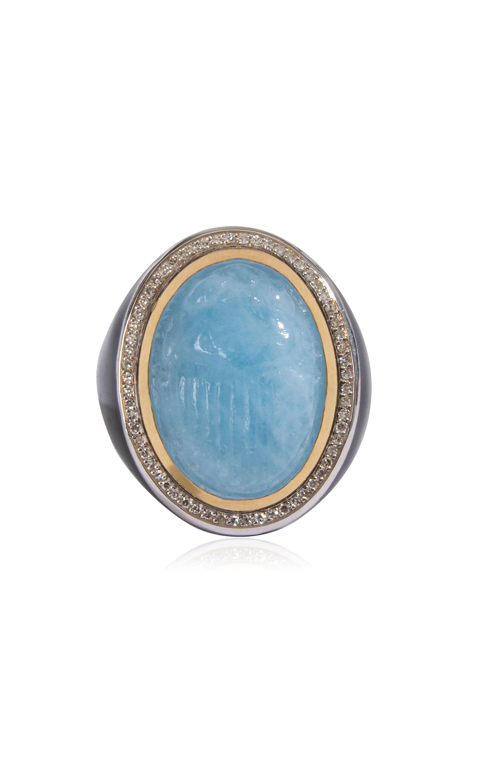 14k Gold Aqua Scarab Ring