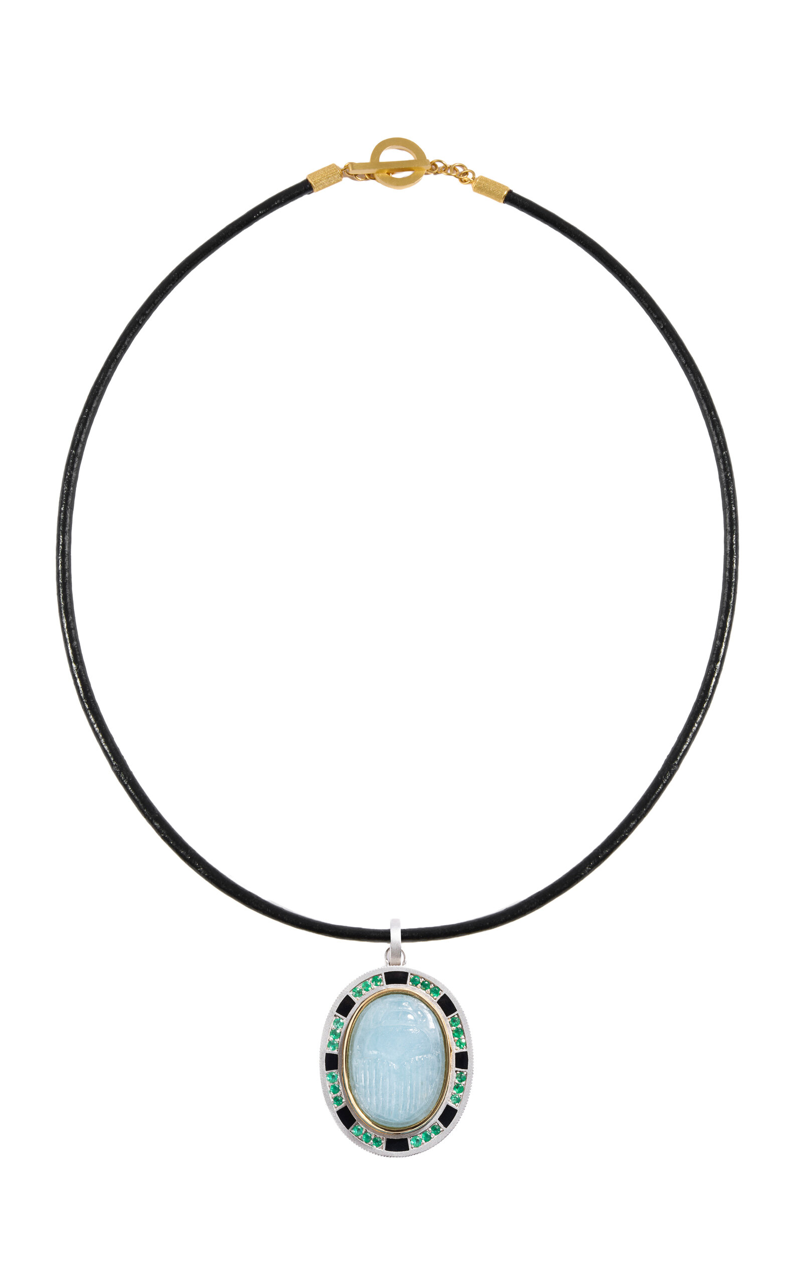 14k Gold Aqua Scarab Necklace