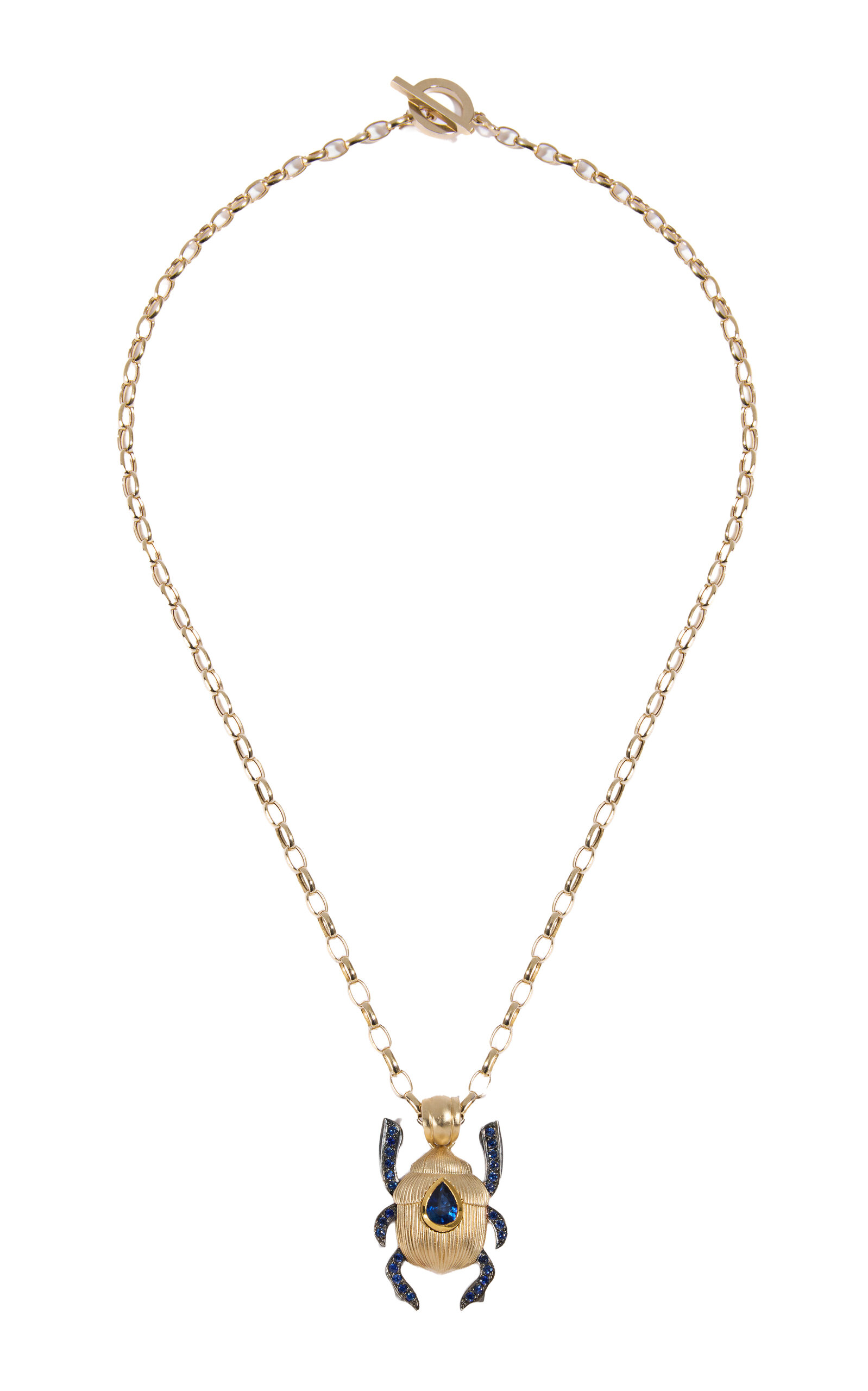 14k Gold Sapphire Scarab Necklace