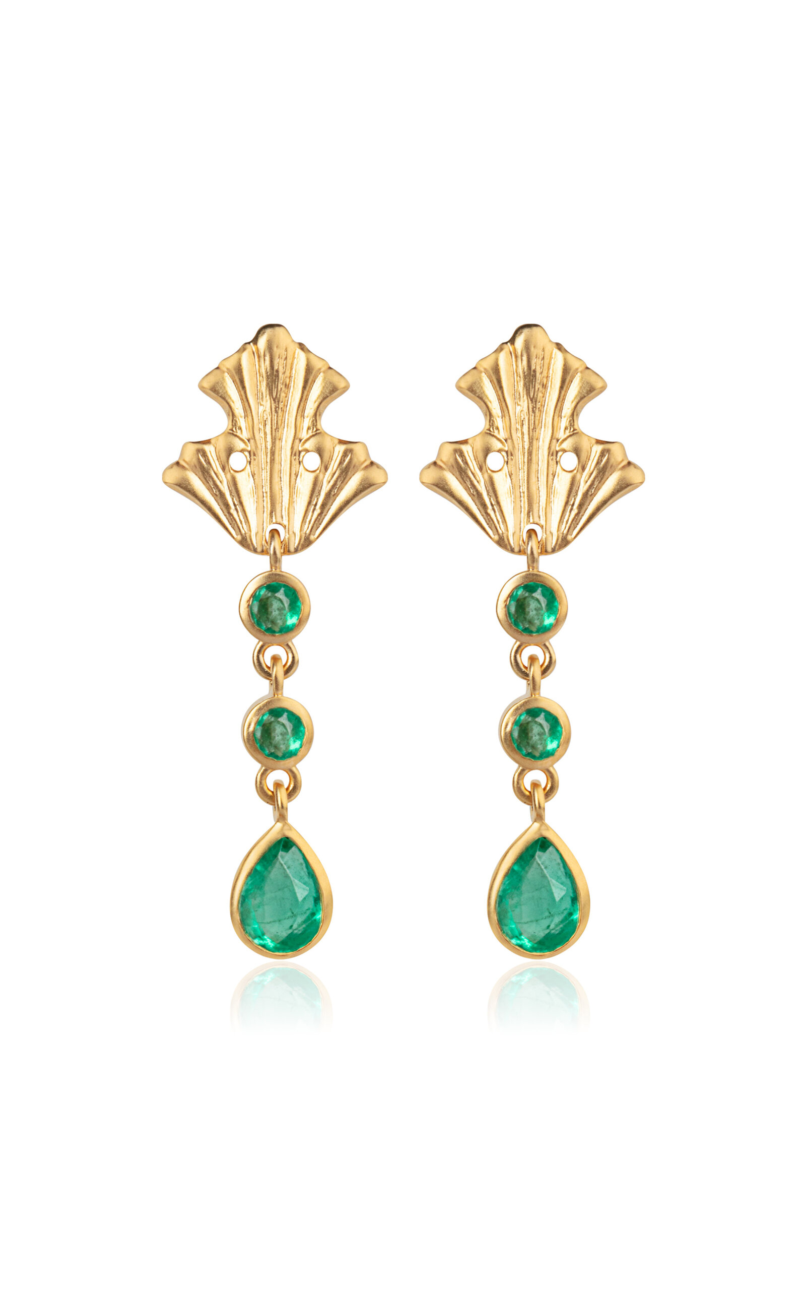 14k Gold Emerald Acanthus Drop Earrings