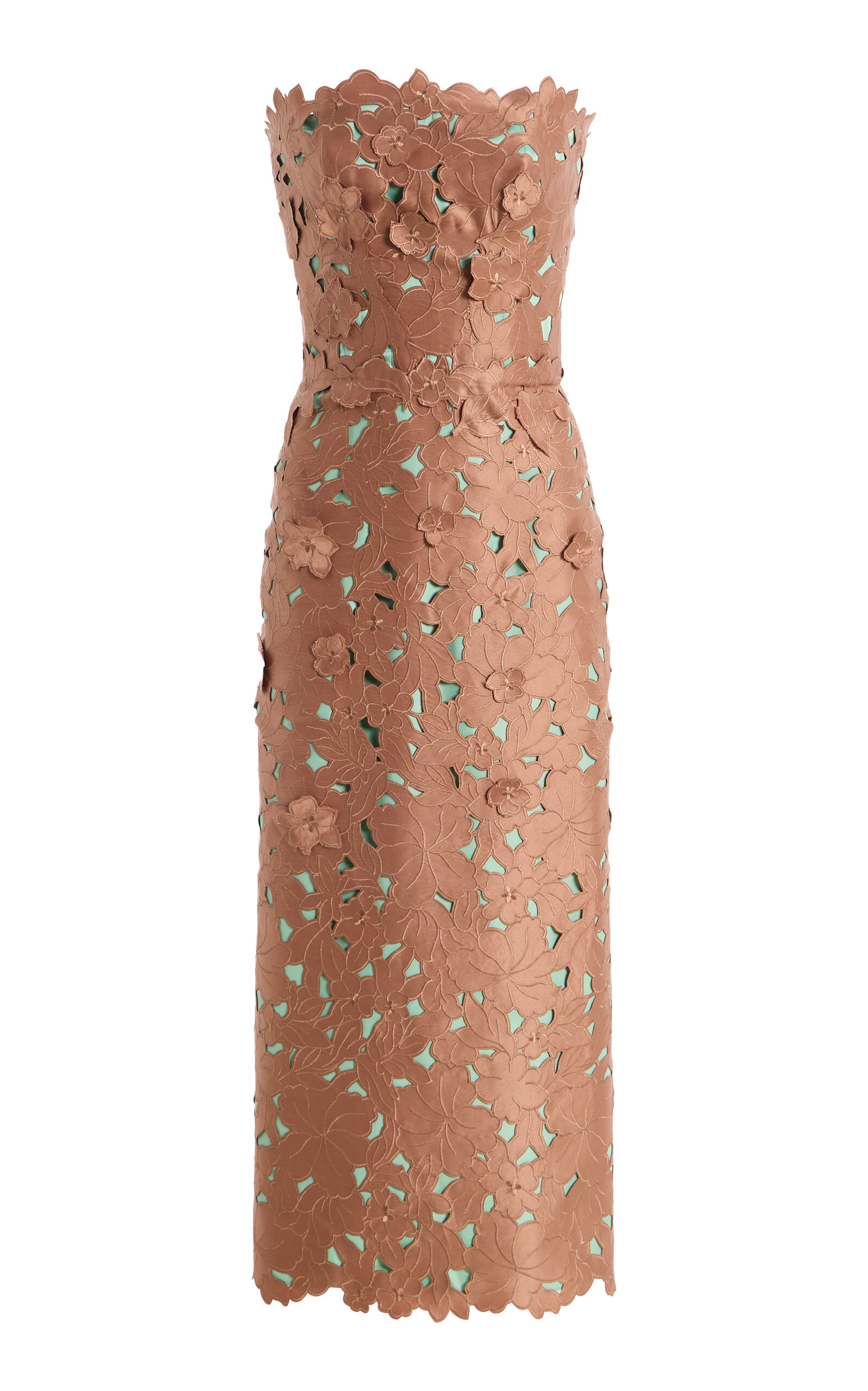 Costarellos Zira Strapless Floral-Cut Lace Midi Dress