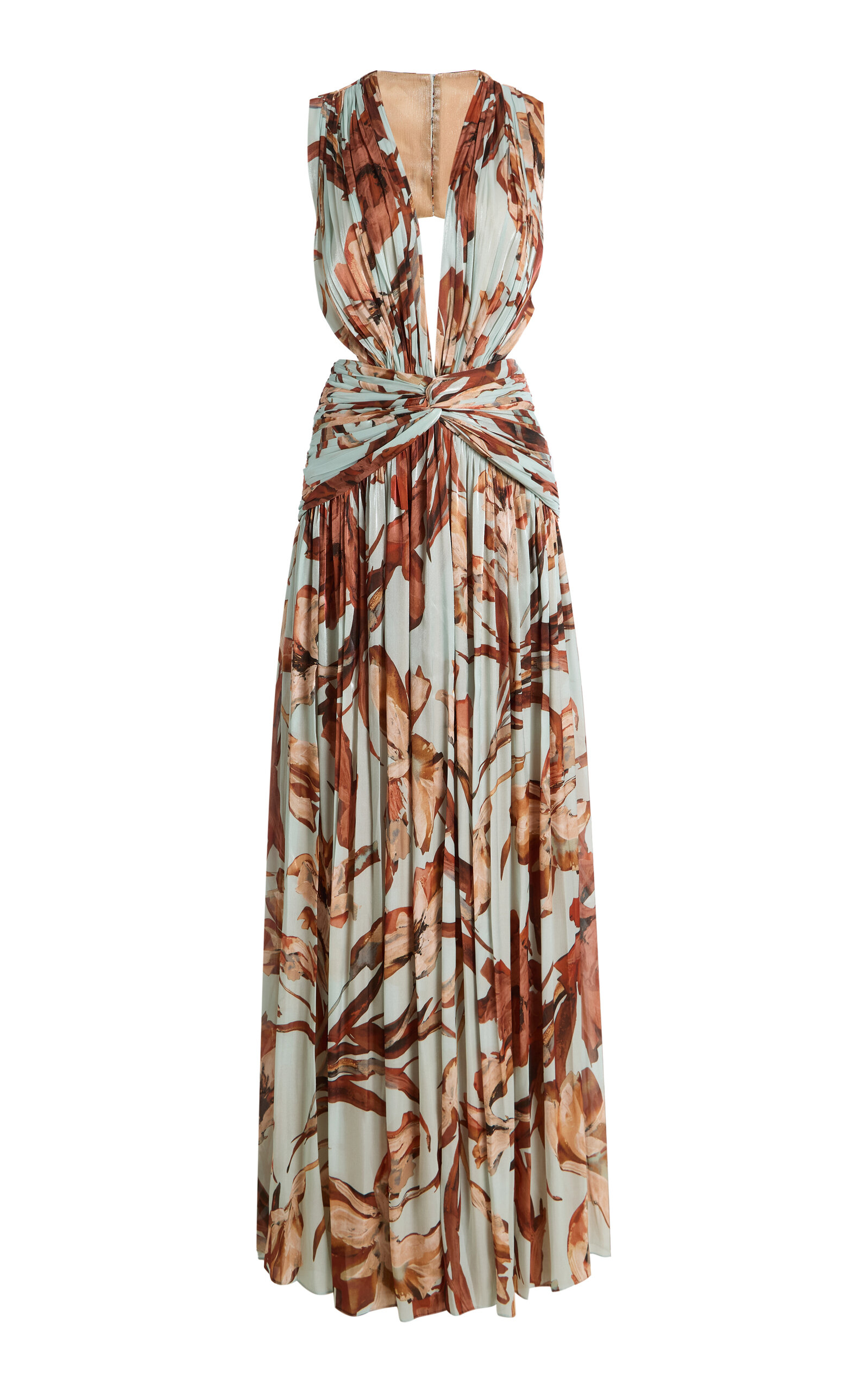 Costarellos Amarielle Ruched Floral Lurex-Georgette Gown