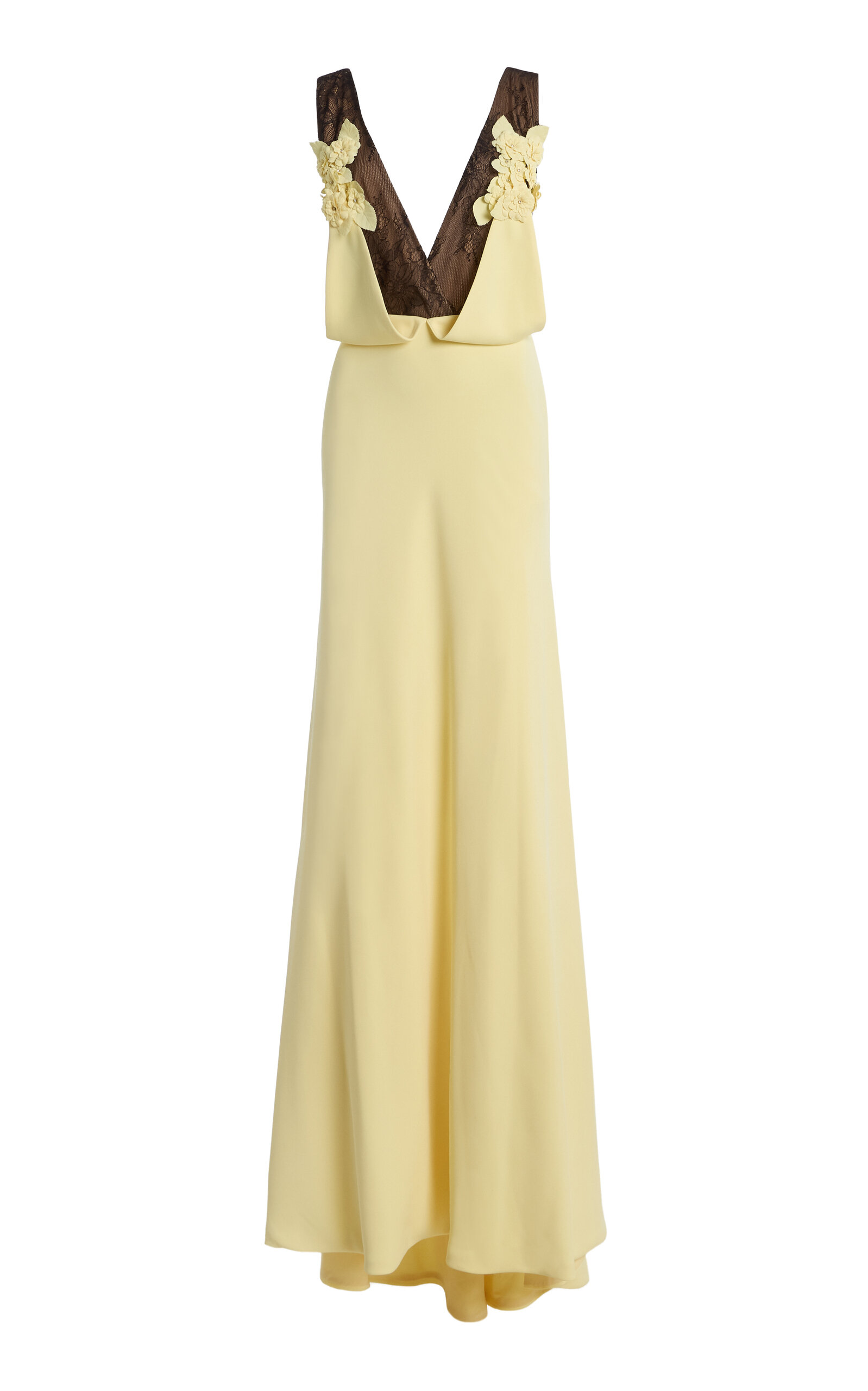 Costarellos Janessa Crepe Lace Plunge Neck Gown