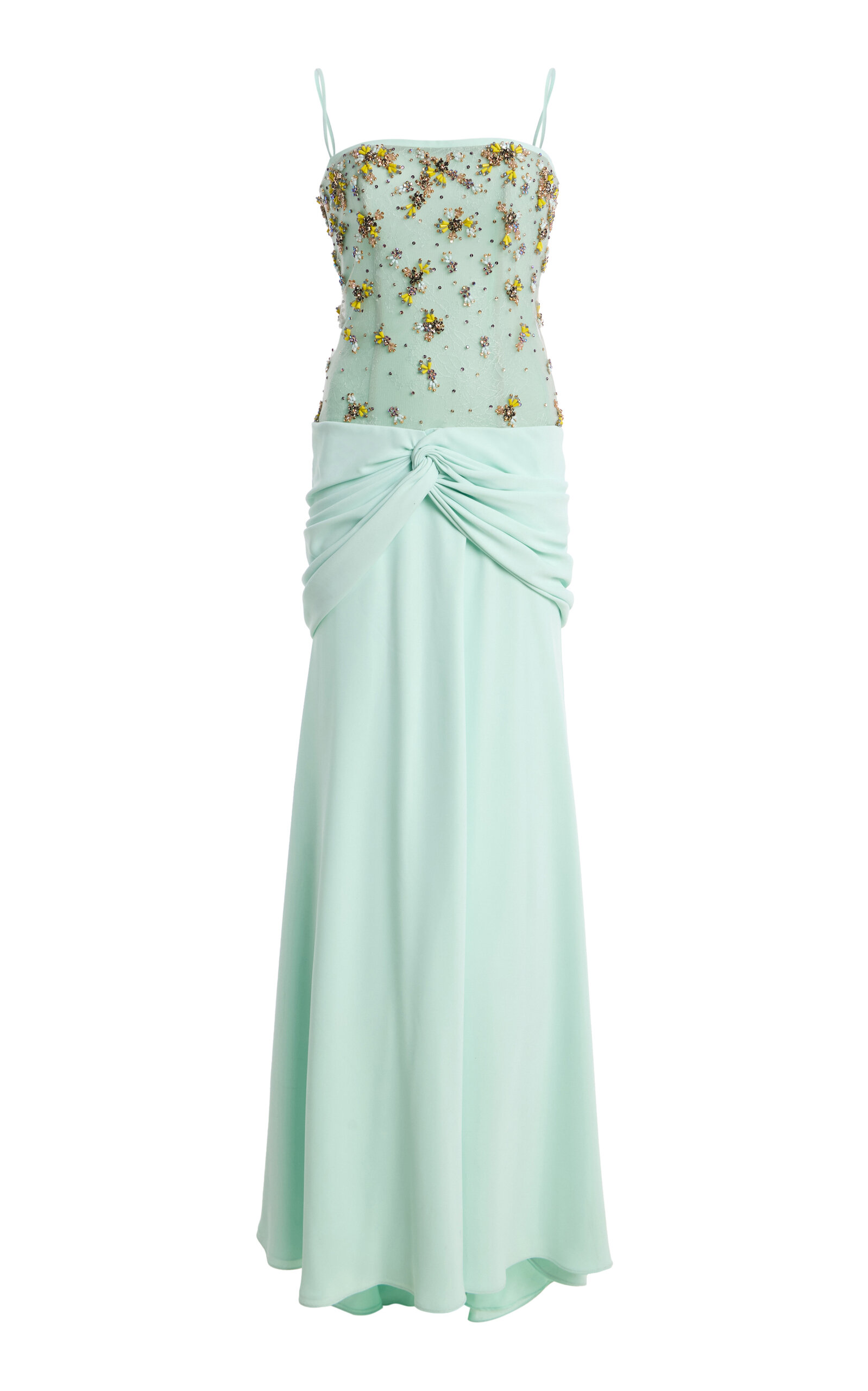 Costarellos Nissa Crepe Embroidered Tulle Gown