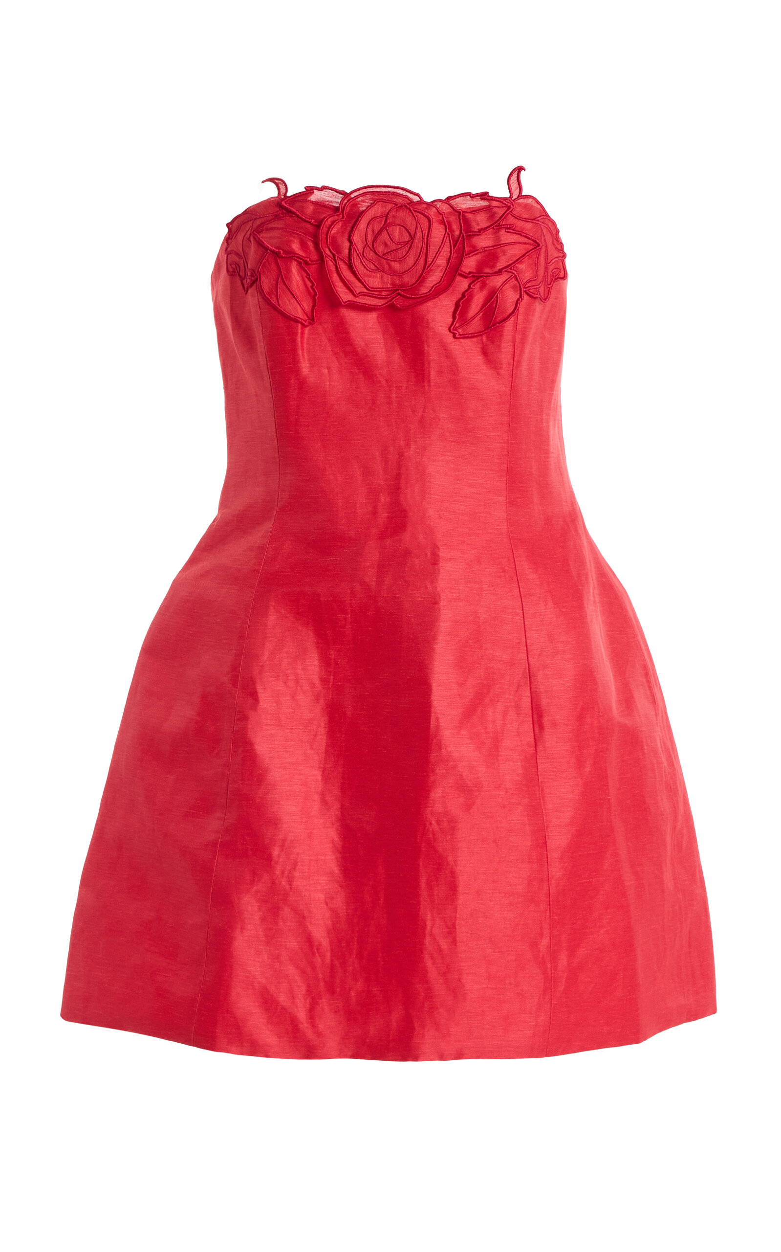 Leo Lin Exclusive Rosario Appliquéd Linen Bustier Mini Dress In Red