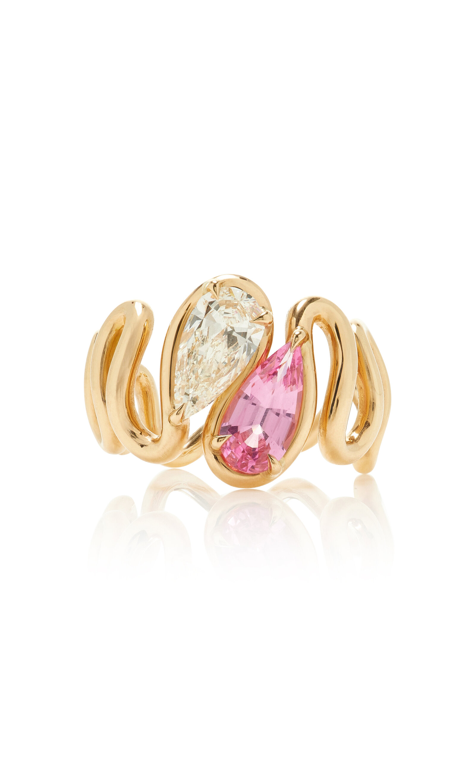 18k Yellow Gold Pink Spinel & Diamond Toi et Moi Ring