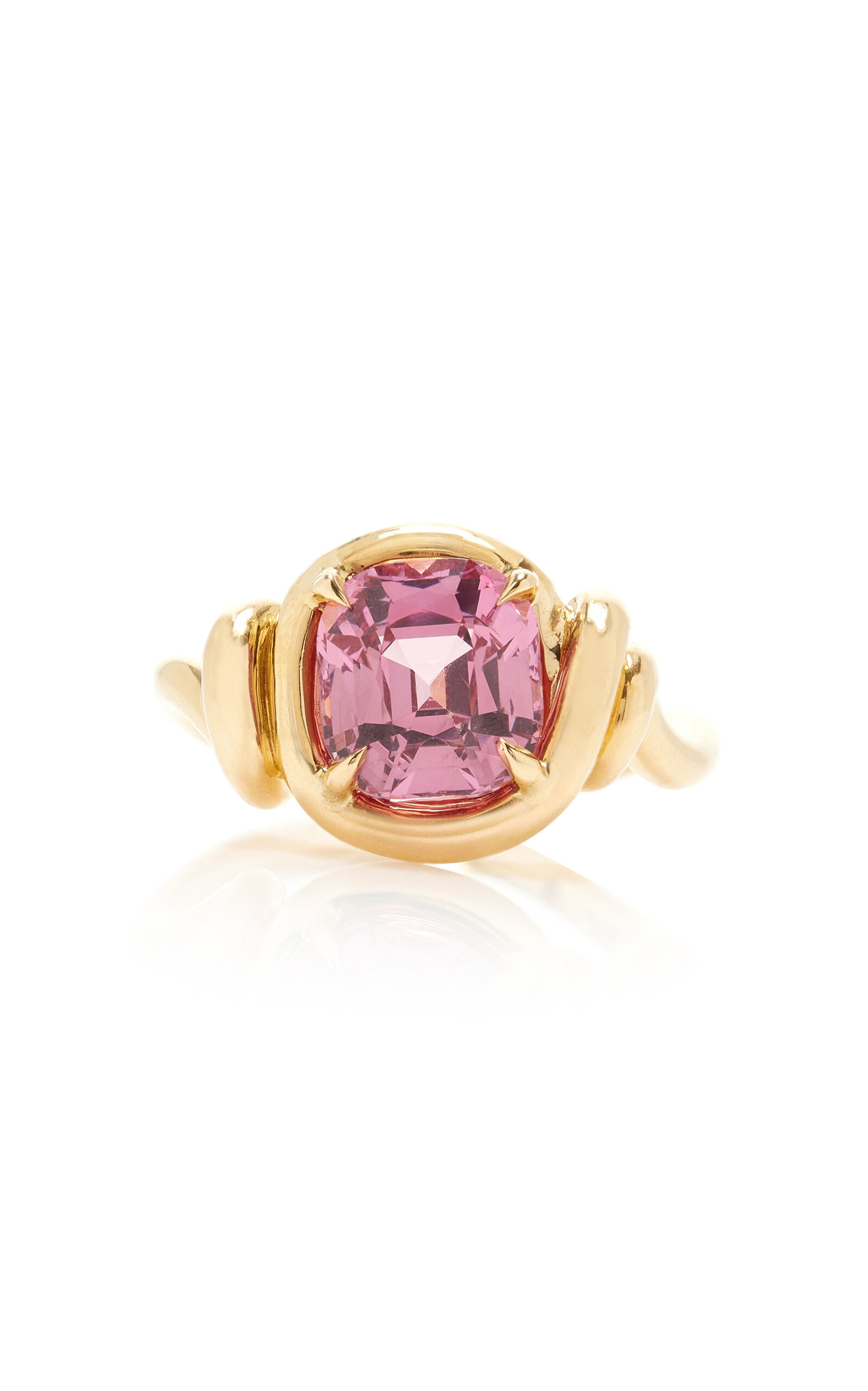 18k Yellow Gold Pink Spinel Tajik Cushion Ring