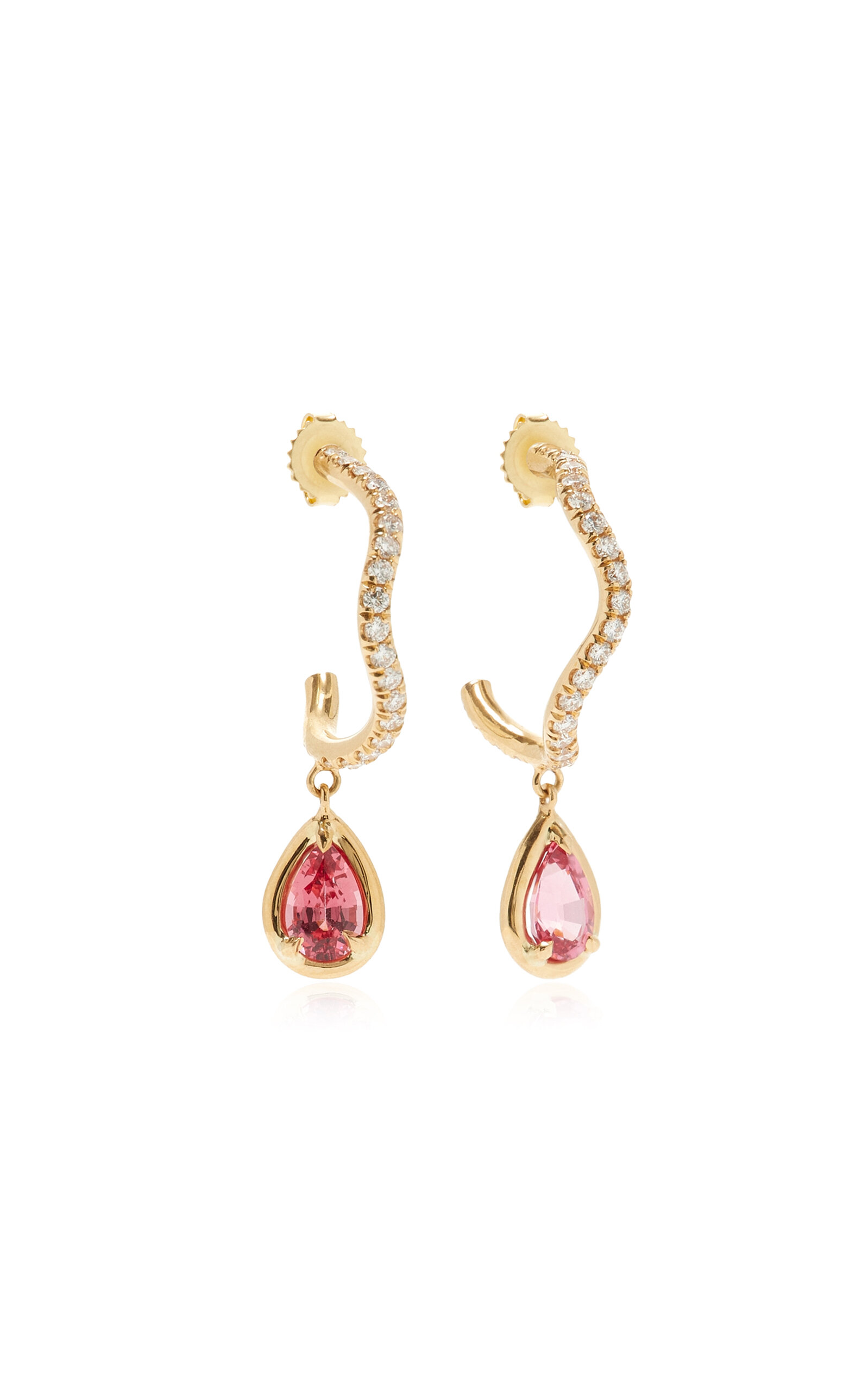 Vanessa Fernández 18k Yellow Gold Pink Spinel Pear Hoops With Diamonds In Pink