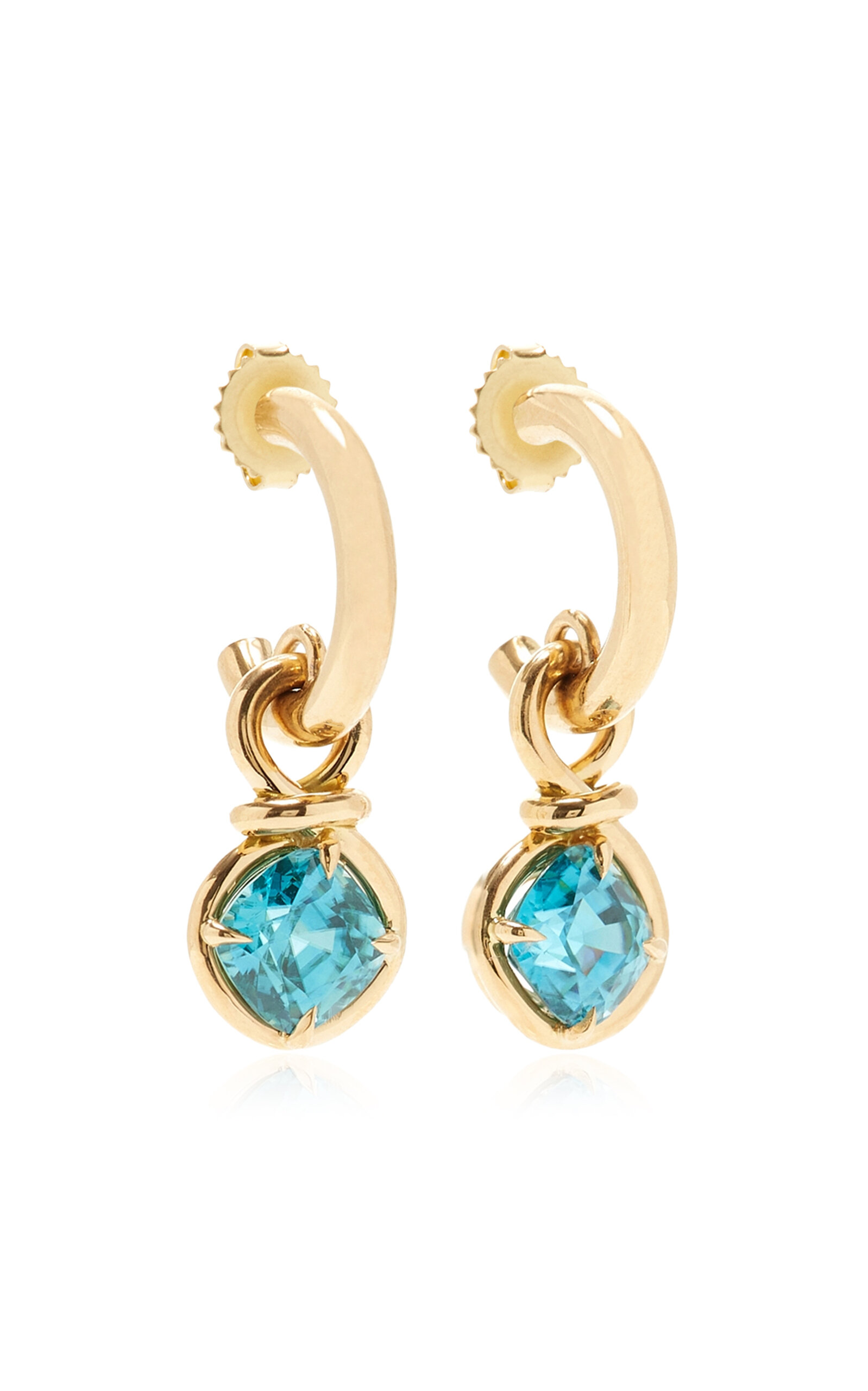 18k Yellow Gold Blue Zircon Cushion Hoops