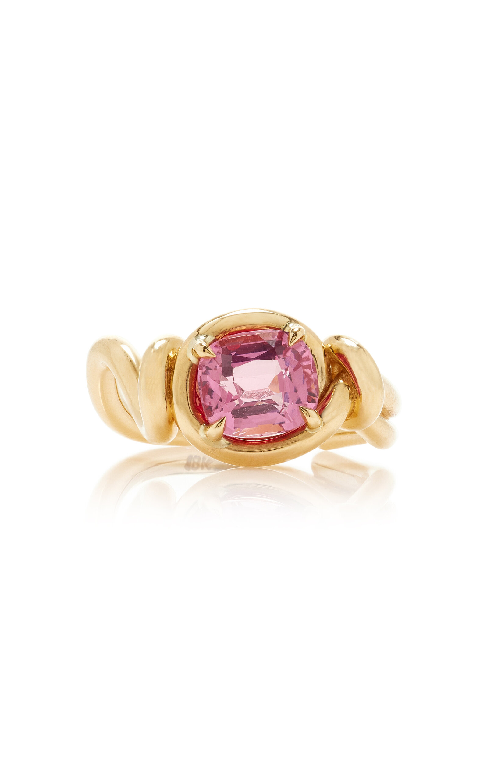 18k Yellow Gold Pink Spinel Cushion Ring