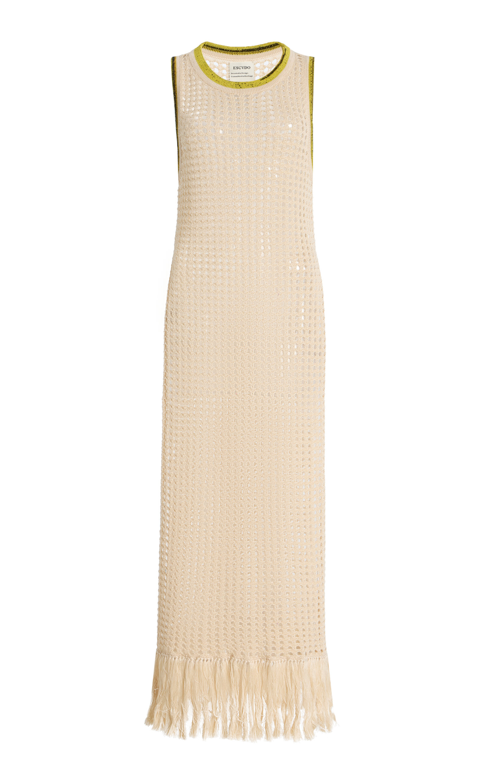 Escvdo Atuq Fringed Knit Maxi Dress In Neutral