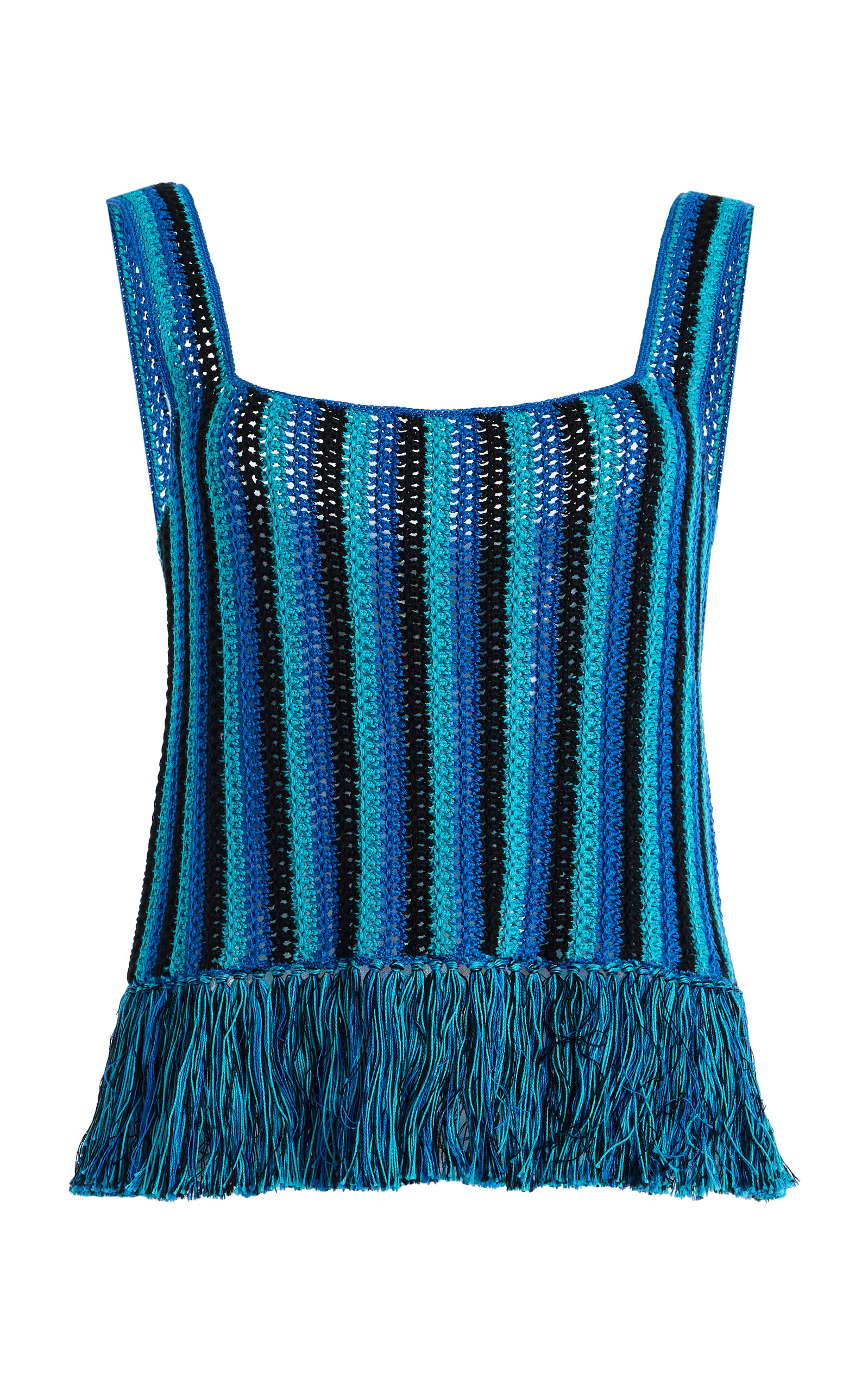 Escvdo Misti Fringed Crocheted Cotton Tank Top In Blue