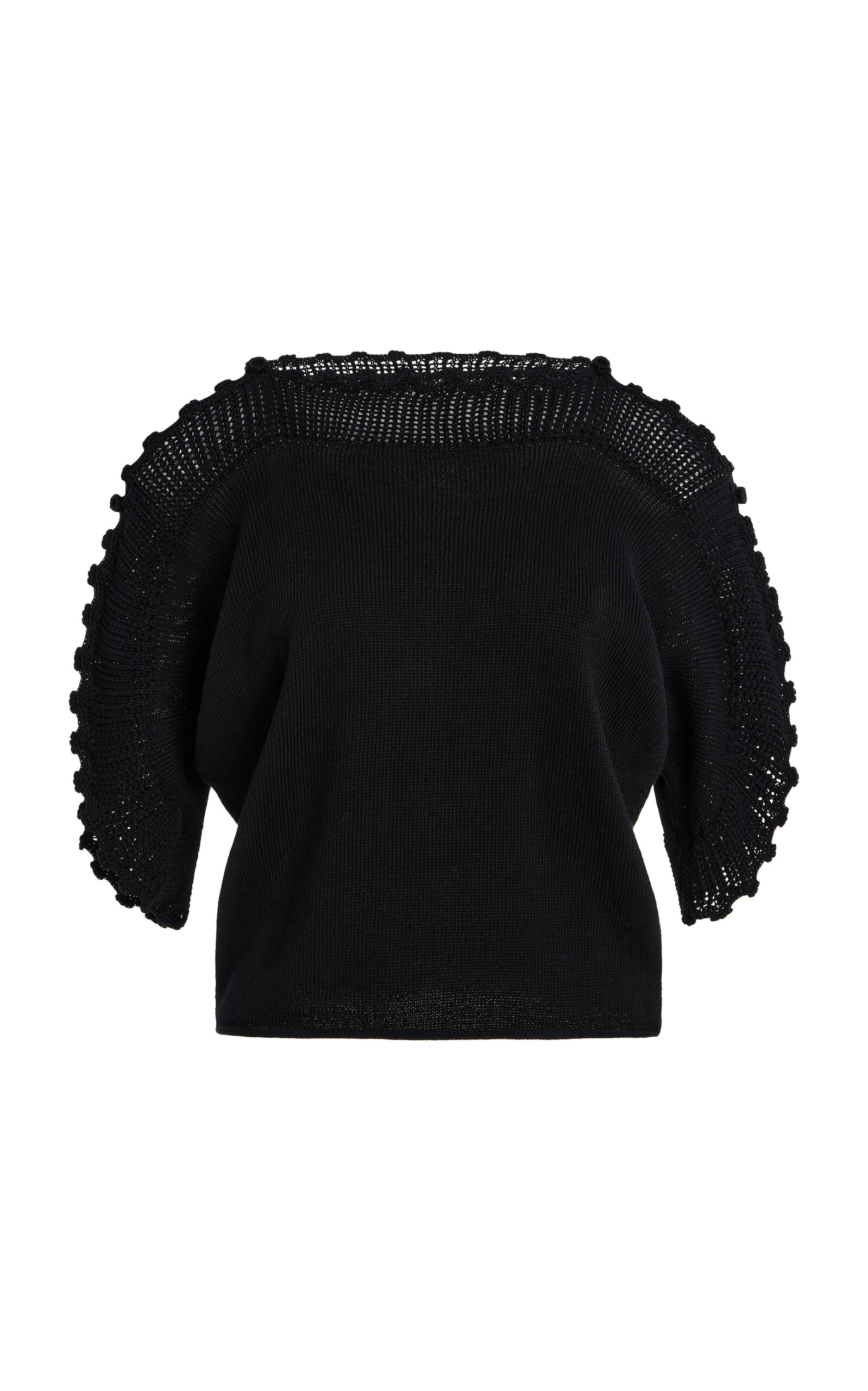 Lafayette 148 Cotton-Silk Tape Crochet Trim Sweater