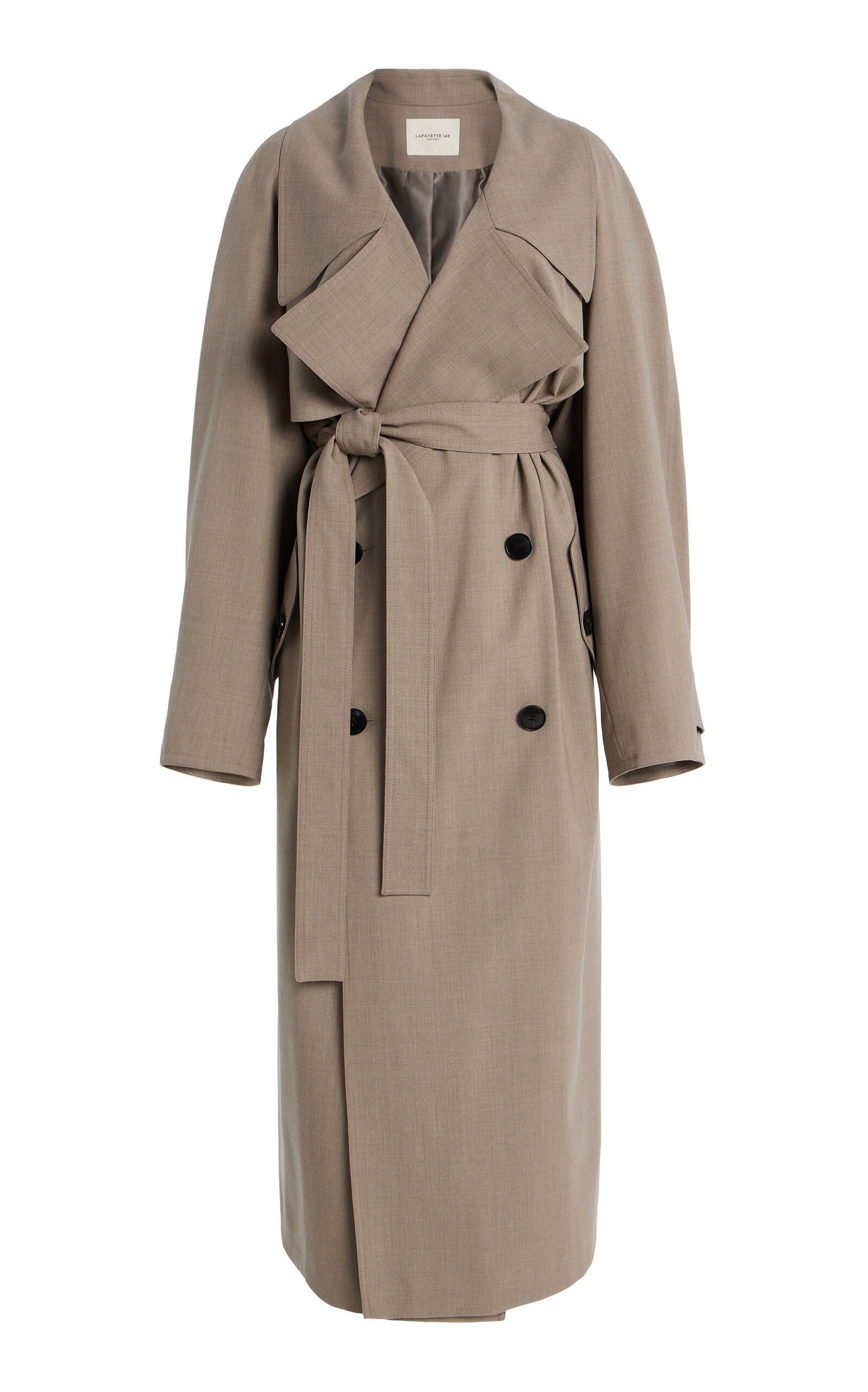 Lafayette 148 Responsible Stretch Wool Belted Oversized Trench Coat In Brown