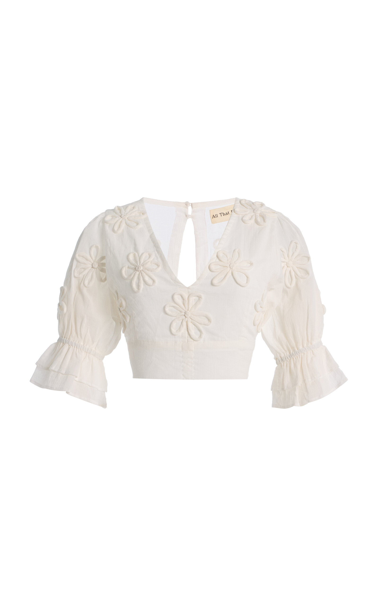 All That Remains Fleur Floral-Appliquéd Cotton-Silk Top