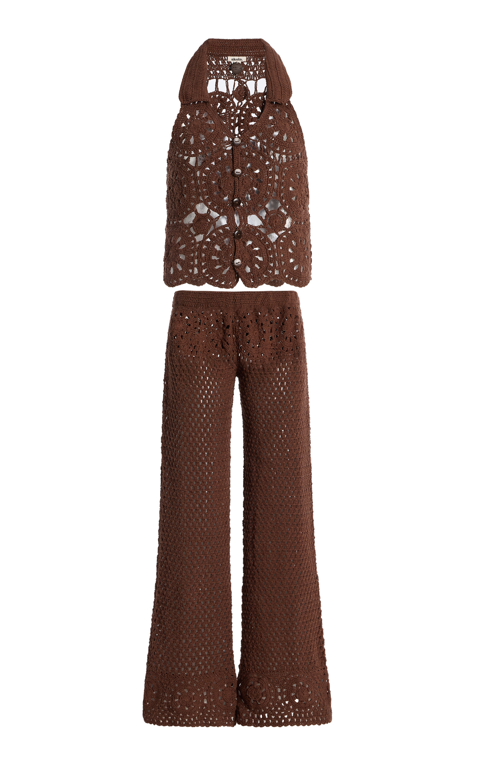 Akoia Swim Exclusive Crocheted Cotton Pant Set In Brown