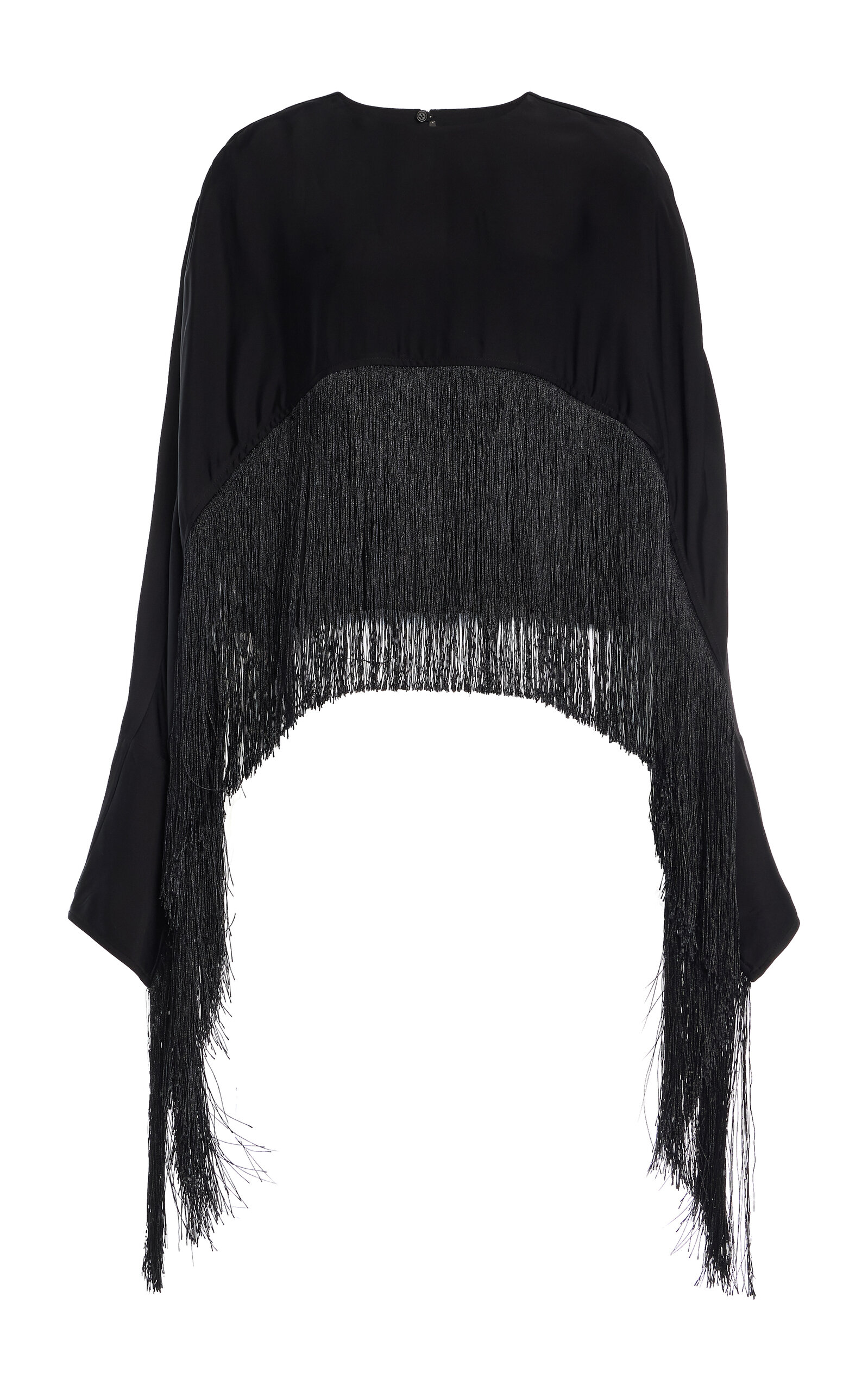 Co Fringe Satin Cape Top In Black
