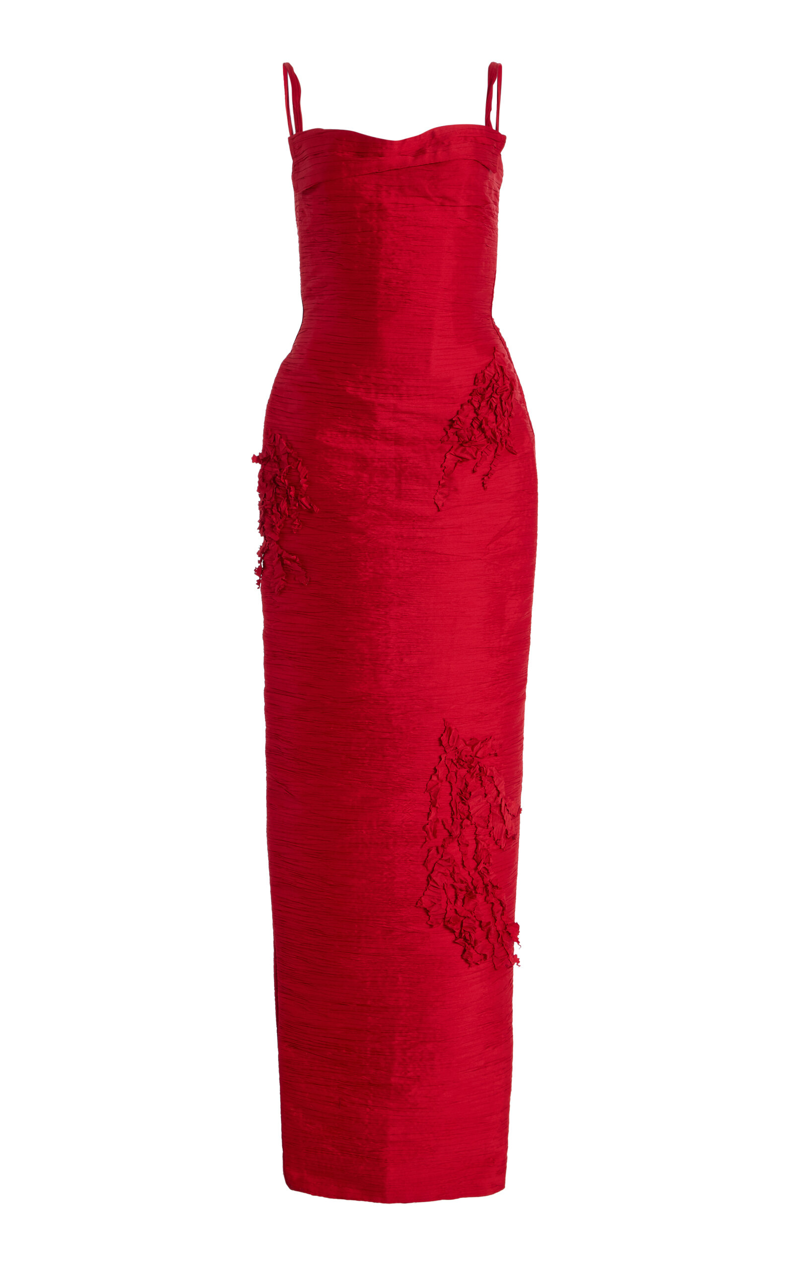 Marmar Halim Marisol Embroidered Pleated Taffeta Gown In Red