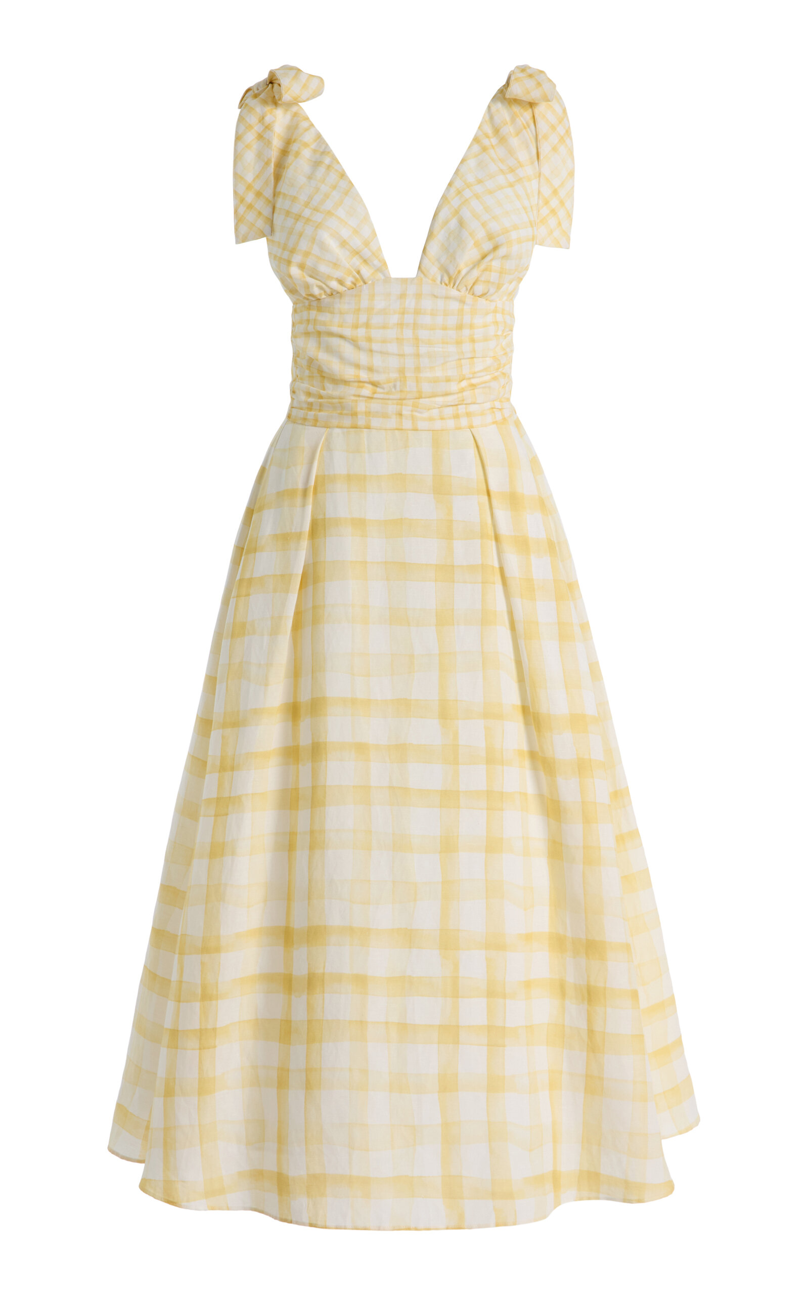 Rosie Assoulin Bow-detailed Gingham Midi Dress In Yellow