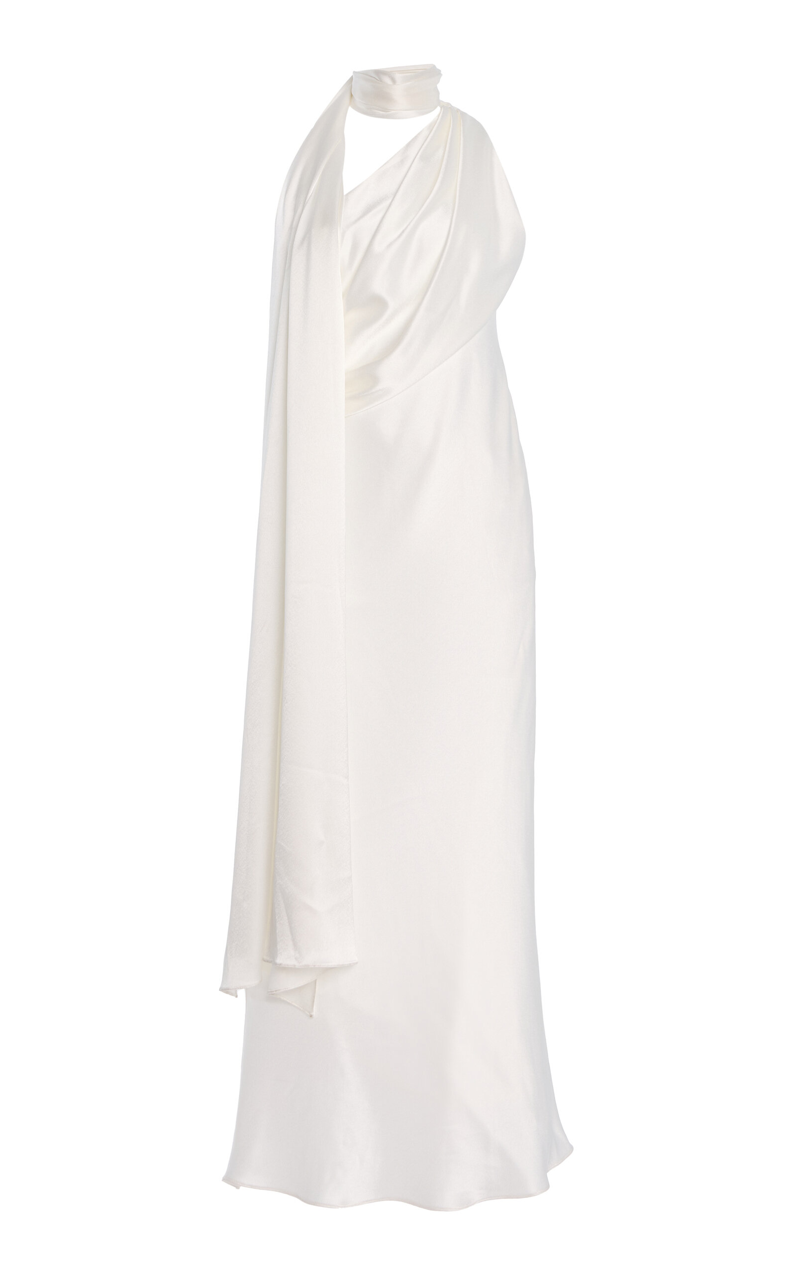 Sev Scarf-neck Satin Midi Dress In White