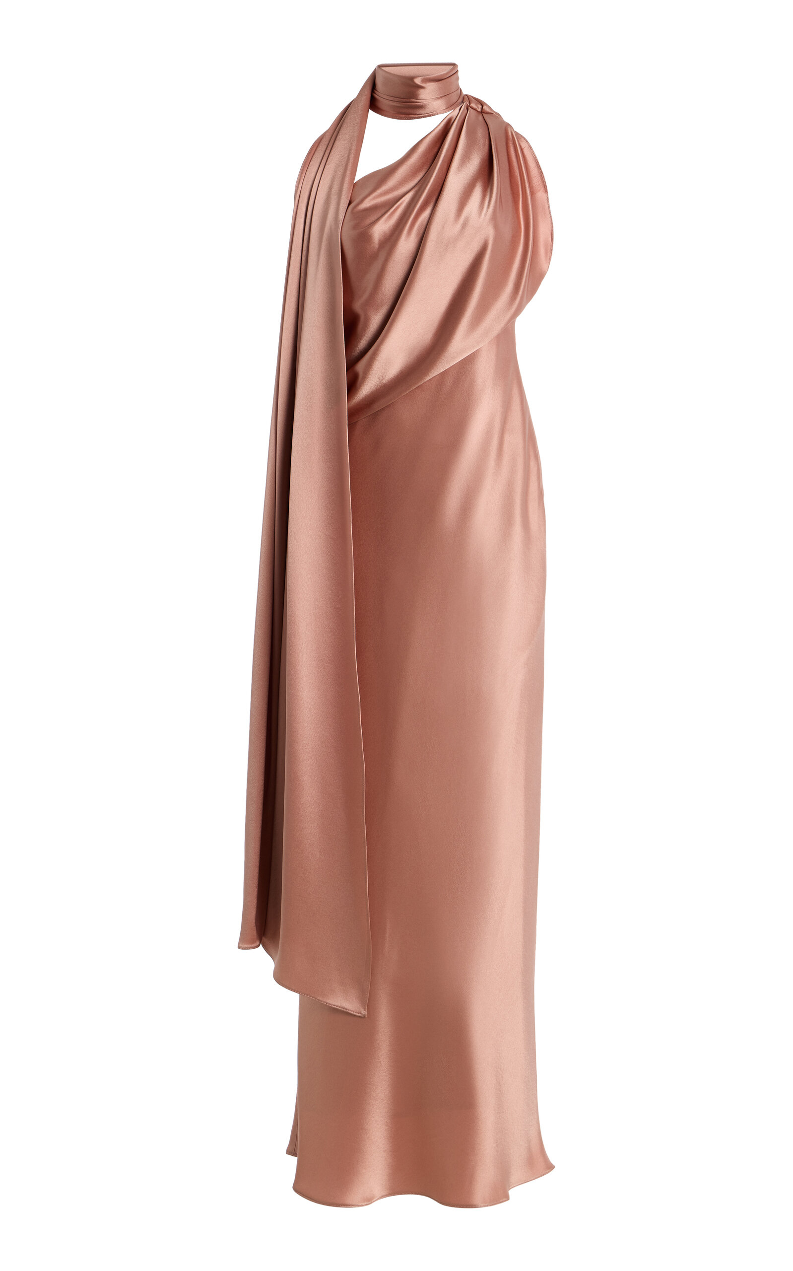 SEV Scarf-Neck Satin Midi Dress