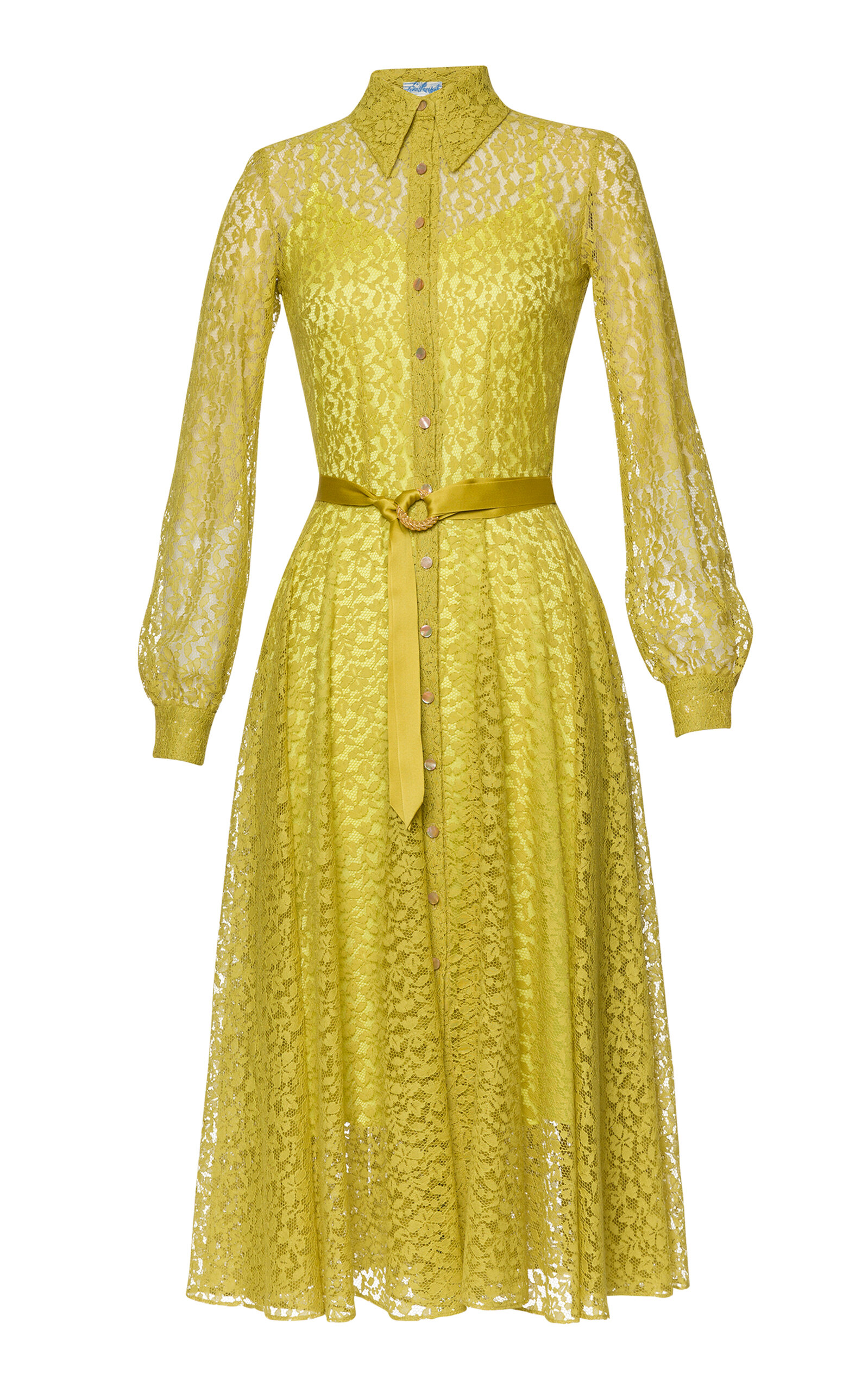 Lena Hoschek Estelle Belted Lace Midi Dress - Light Wash