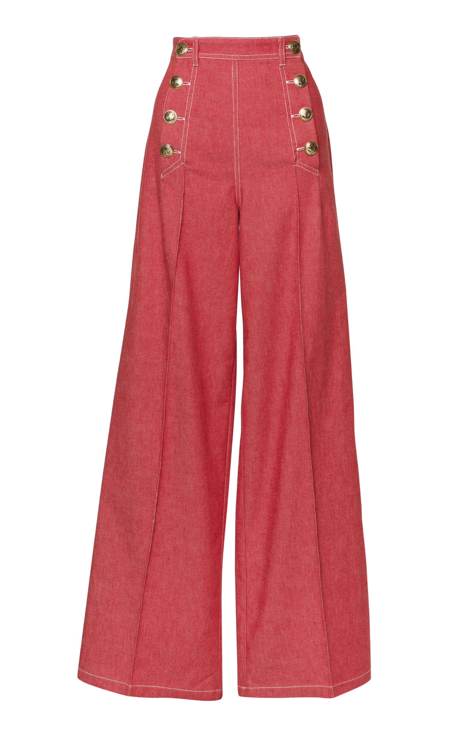 Lena Hoschek Sailor Pintucked Denim Jeans - Red - XL