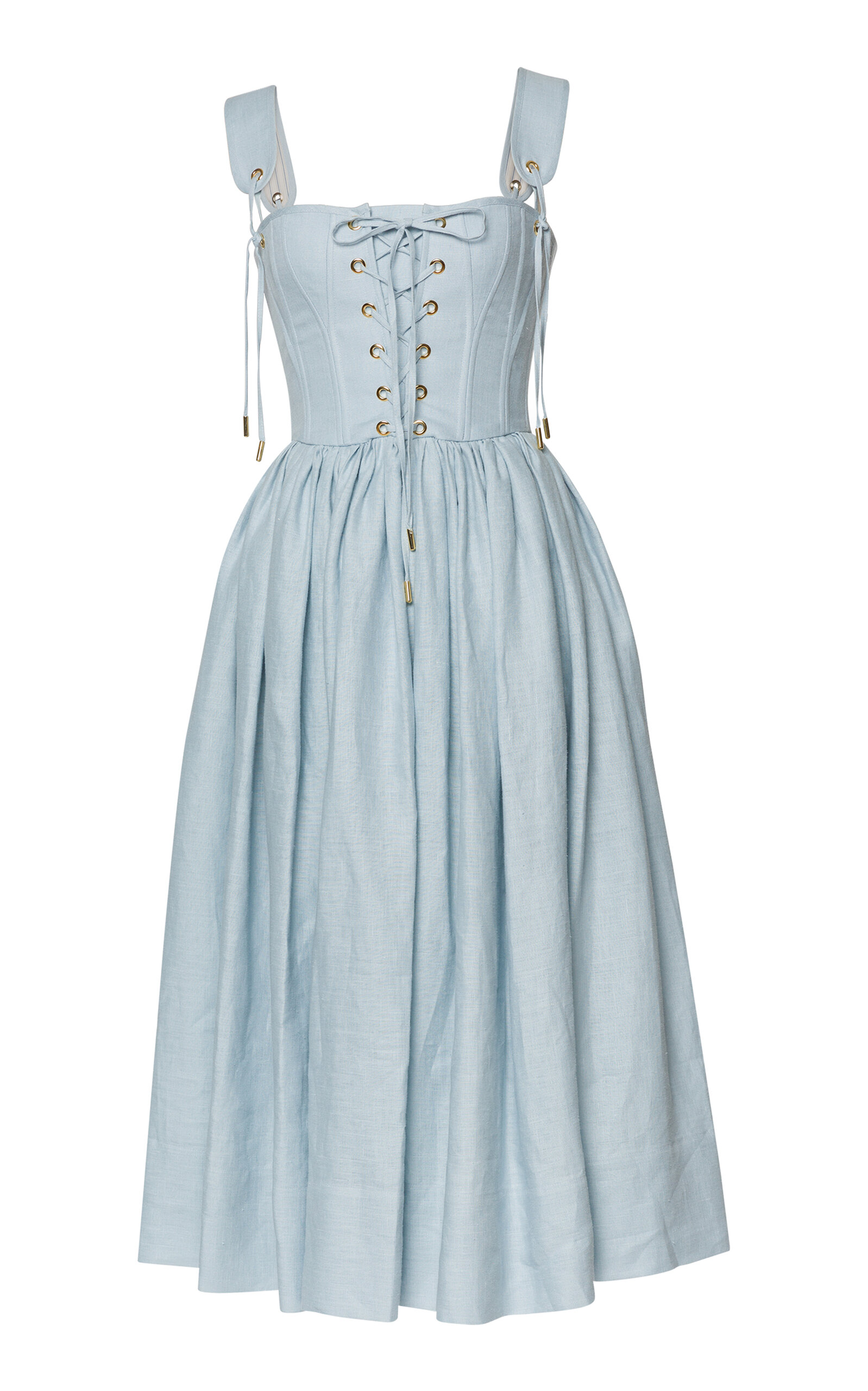 Giuseppina Lace-Up Linen Midi Dress