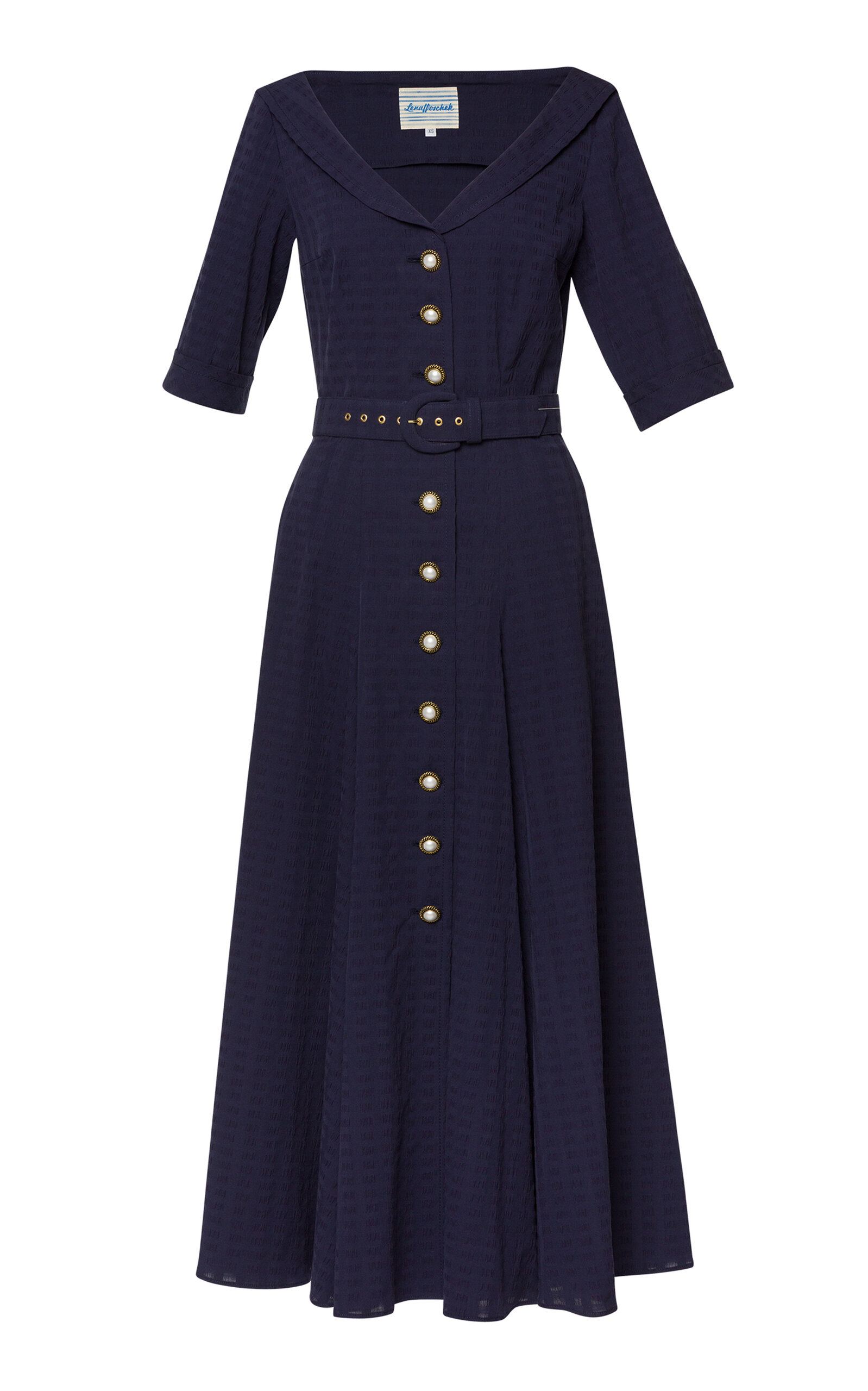 Lena Hoschek Marinella V-Neck Stretch-Cotton Midi Dress - Navy - XS