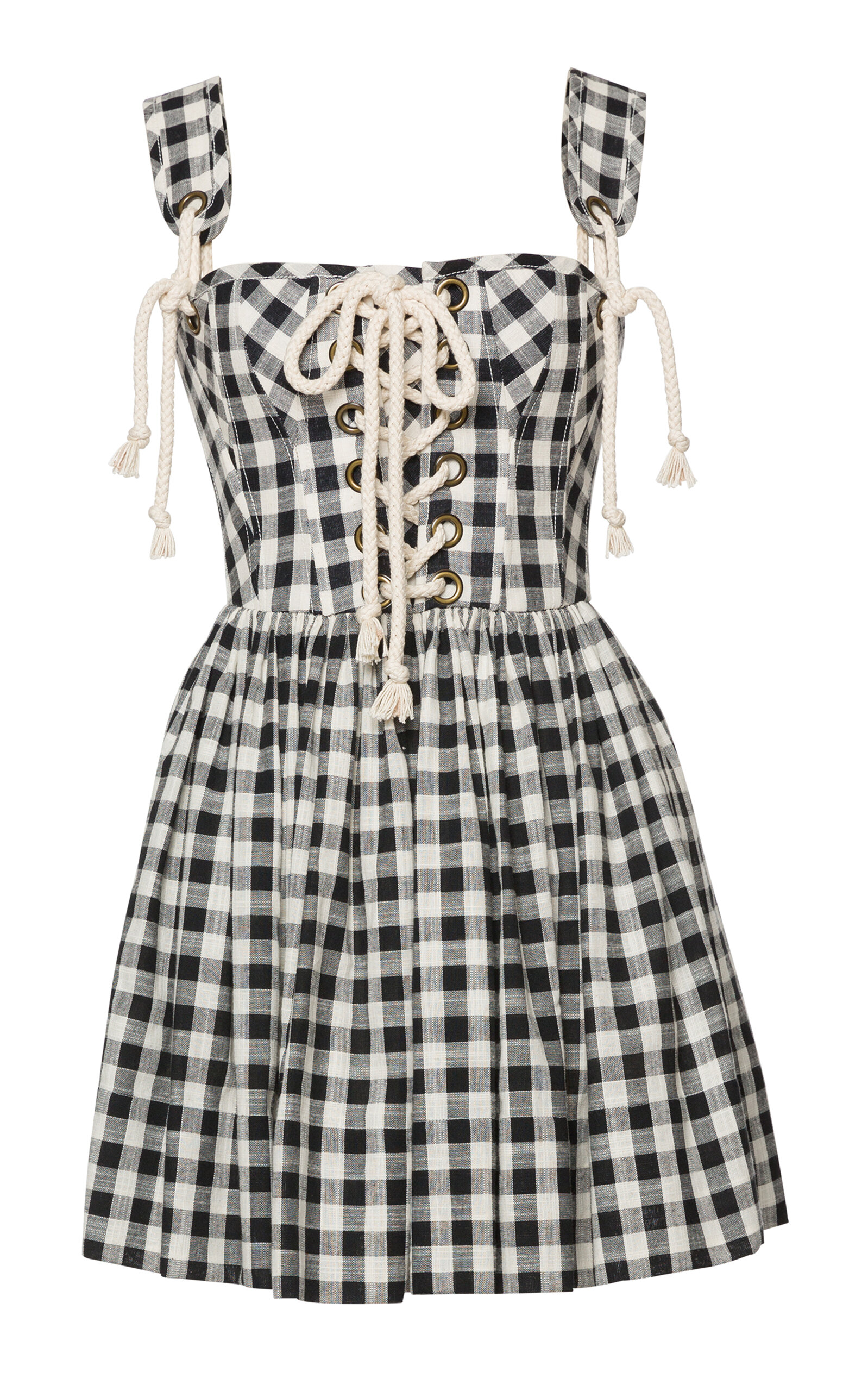 Lena Hoschek Giuseppina Lace-Up Cotton Mini Dress - Black/white