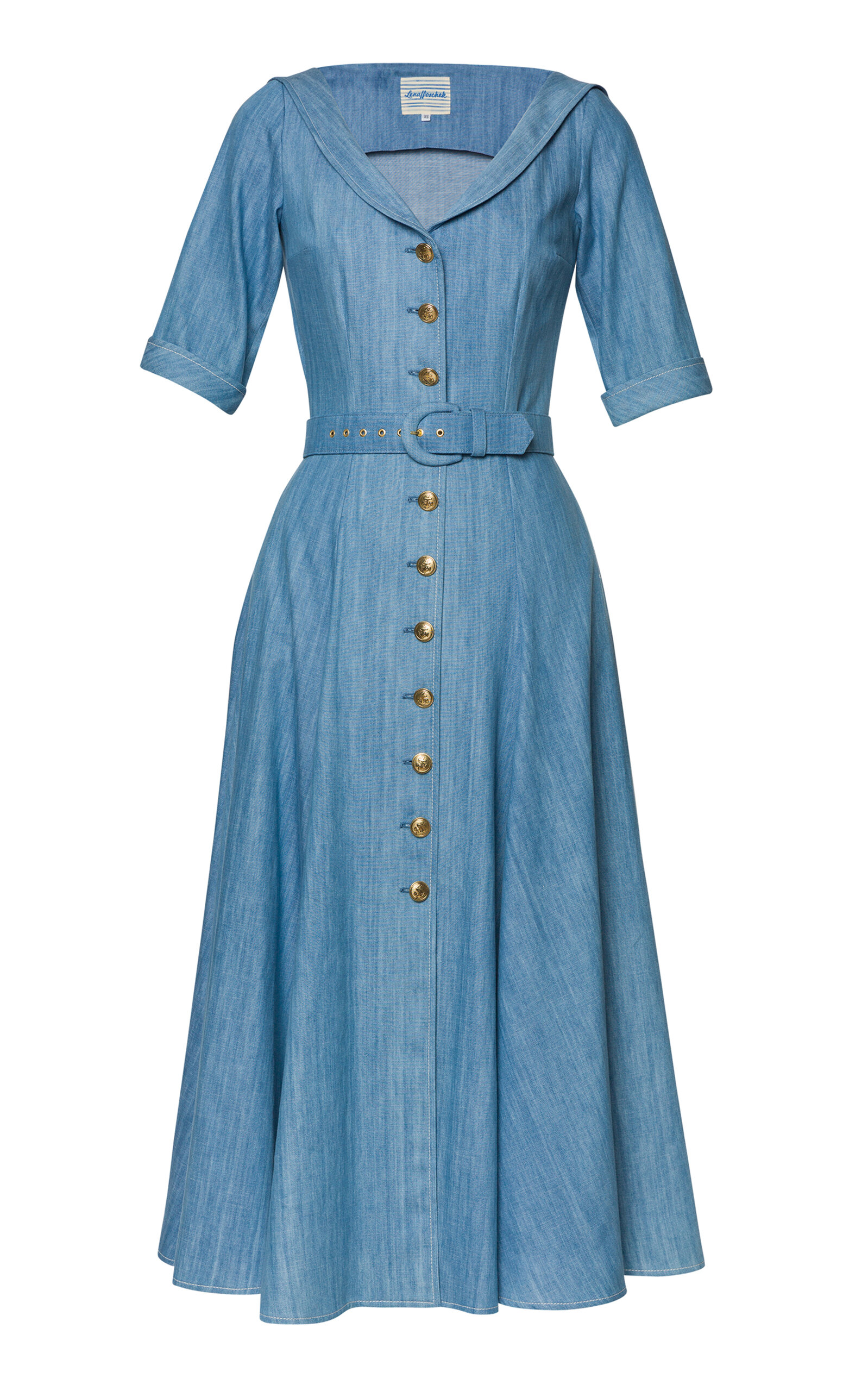 Lena Hoschek Marinella Belted Cotton Midi Dress - Light Wash