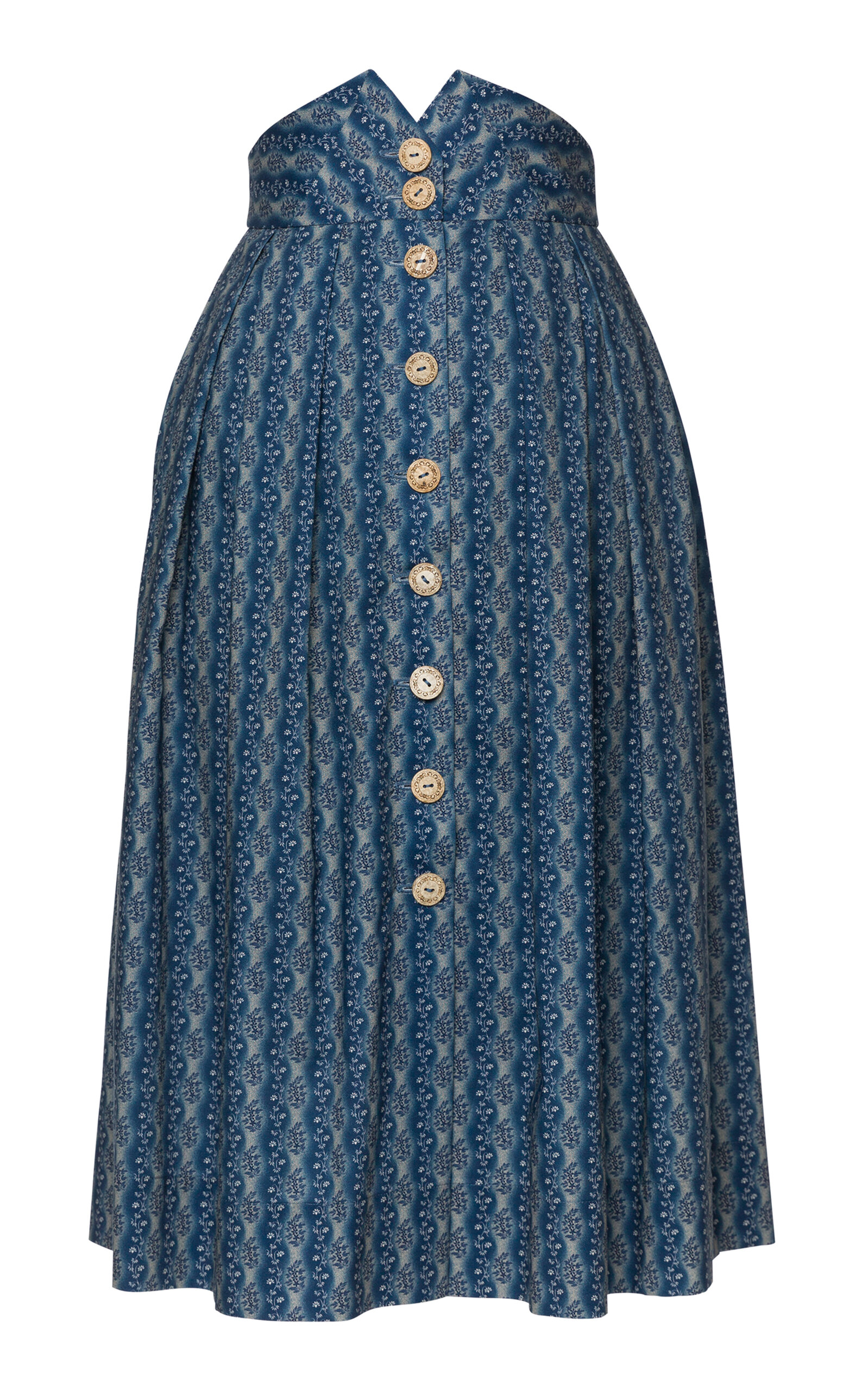 Lena Hoschek Philomena Patterned Cotton Midi Skirt - Blue - XXL