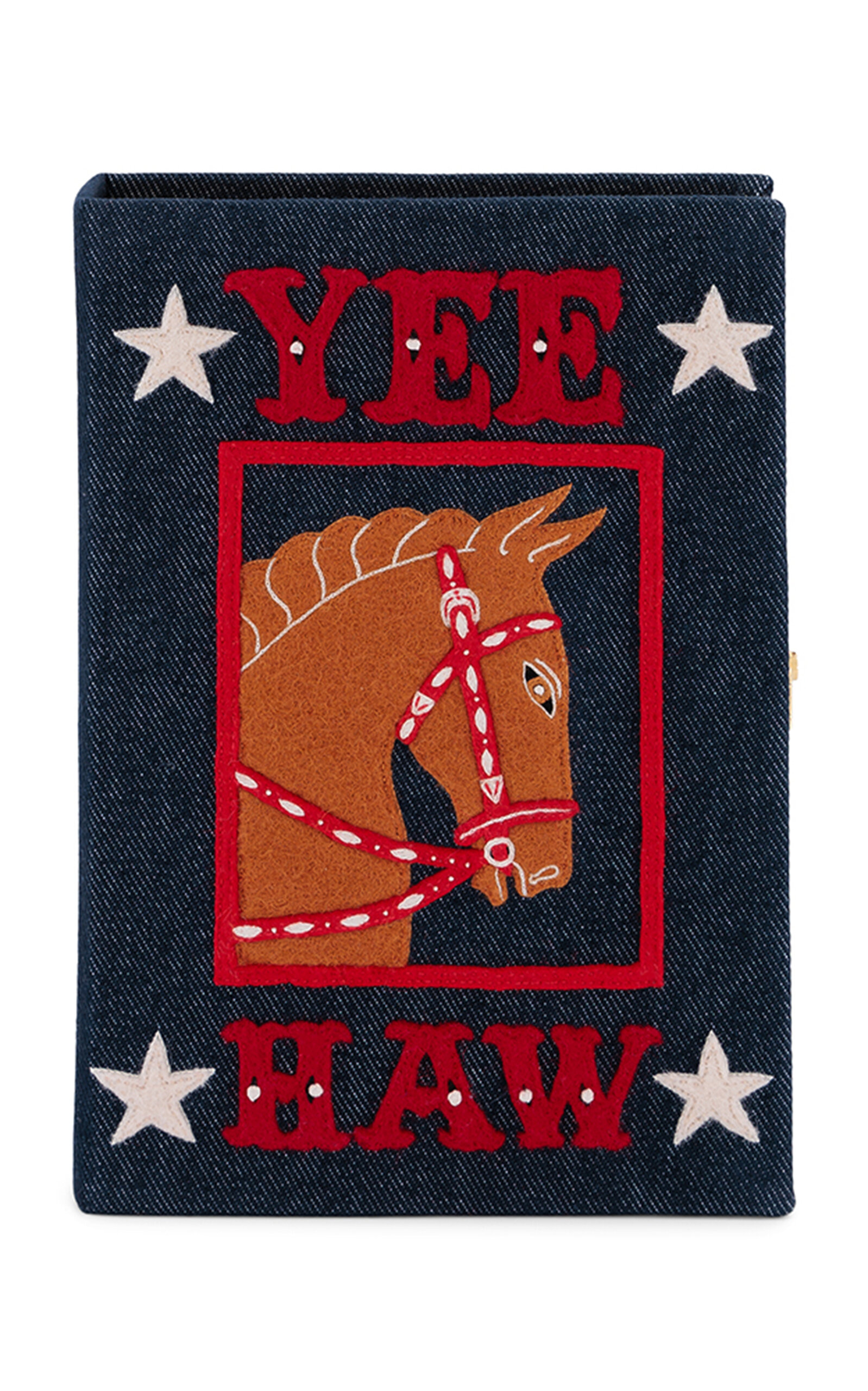 Olympia Le-Tan Yee-Haw Embroidered Clutch - Navy - OS