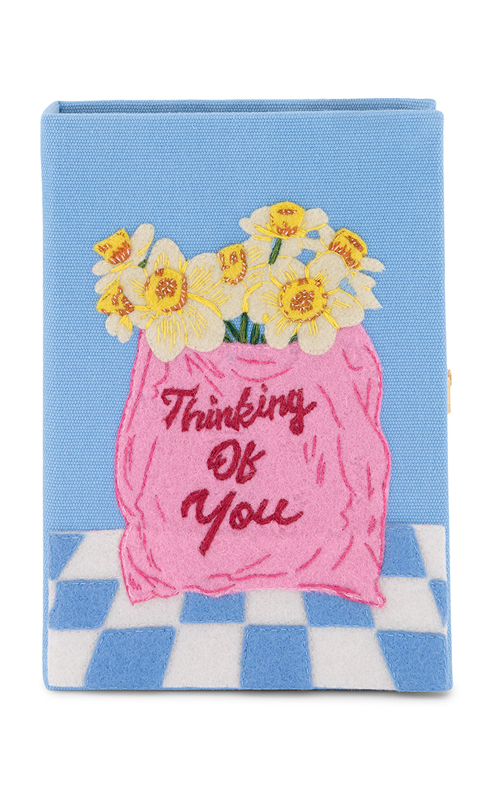 Olympia Le-Tan Thinking Of You Embroidered Clutch - Light Blue - OS