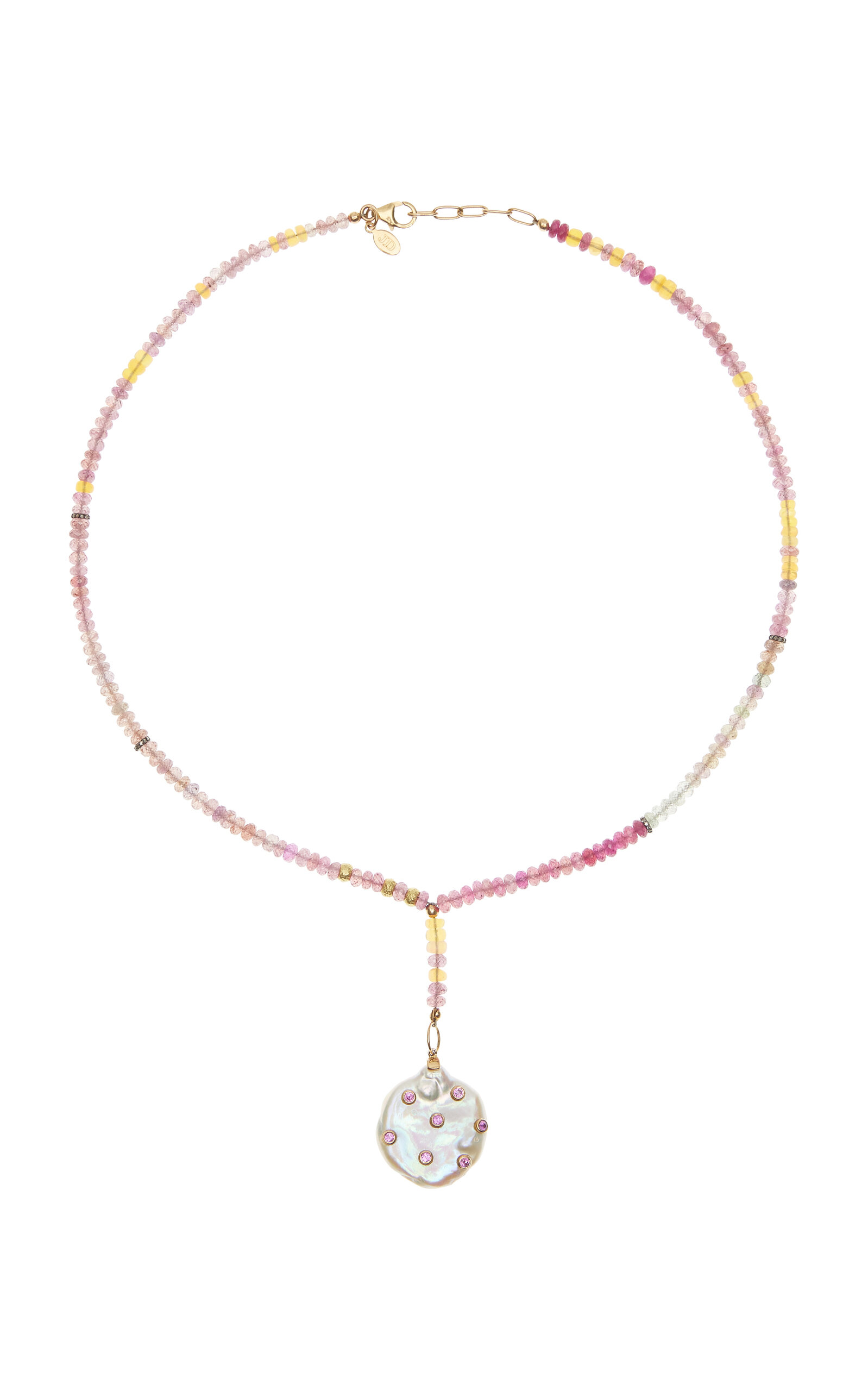 Joie Digiovanni Raspberry Sherbert 14k Yellow Gold Diamond Sapphire Pearl Necklace In Multi