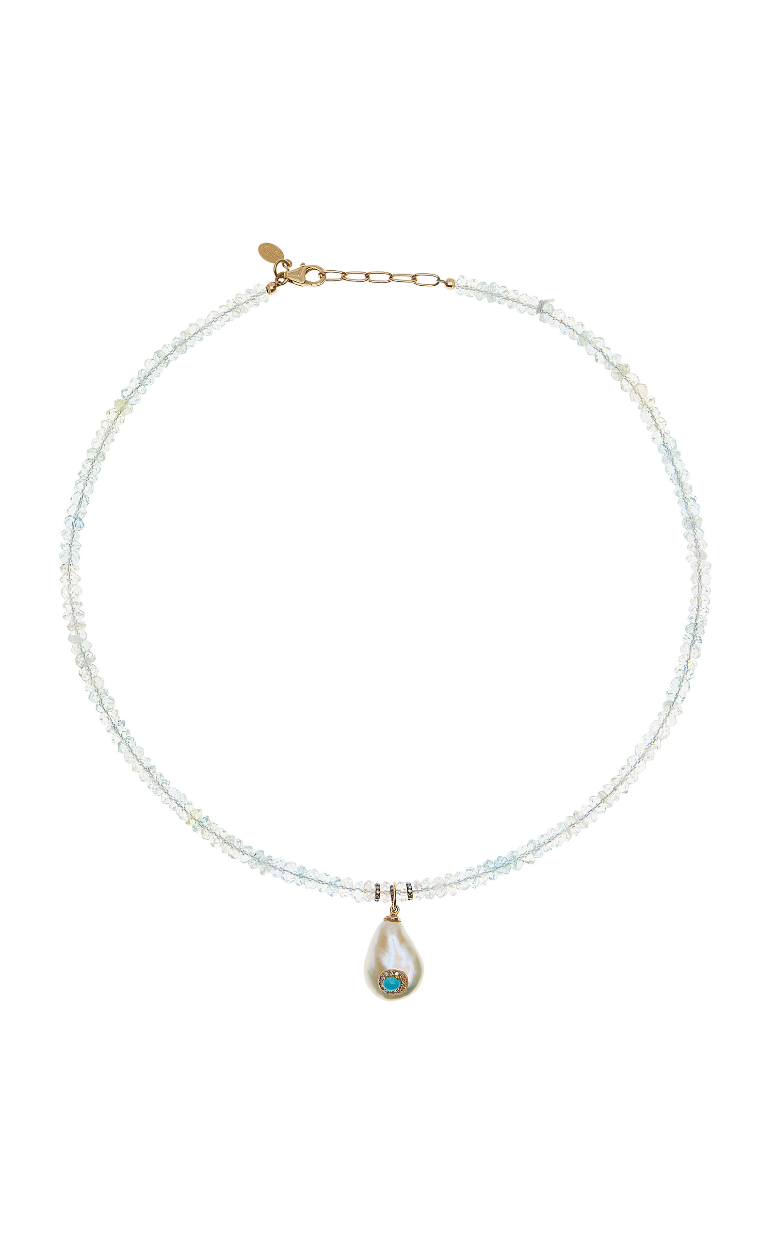 Joie Digiovanni Gemburst 18k Yellow Gold Diamond Aquamarine Necklace In Blue