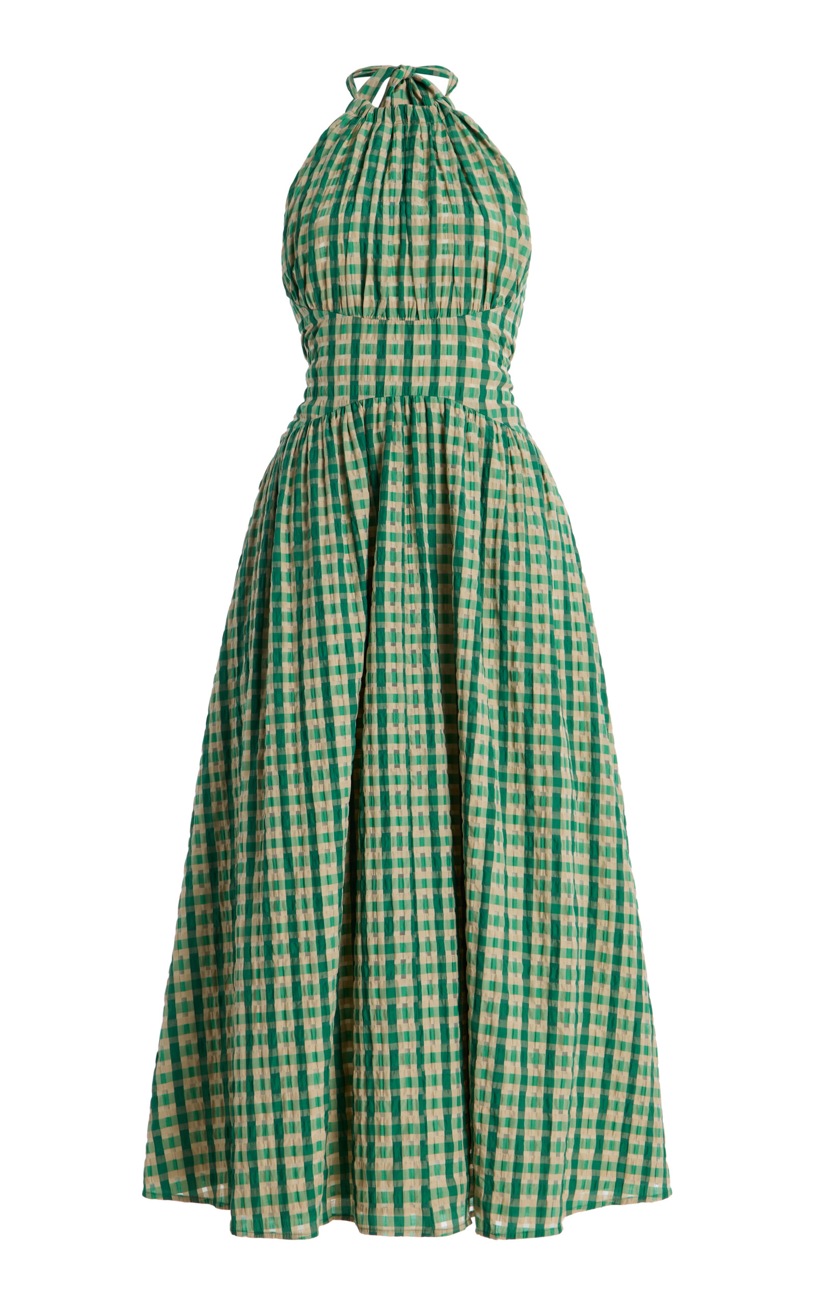 Rosie Assoulin Halter In The Name Of Love Gingham Midi Dress In Green